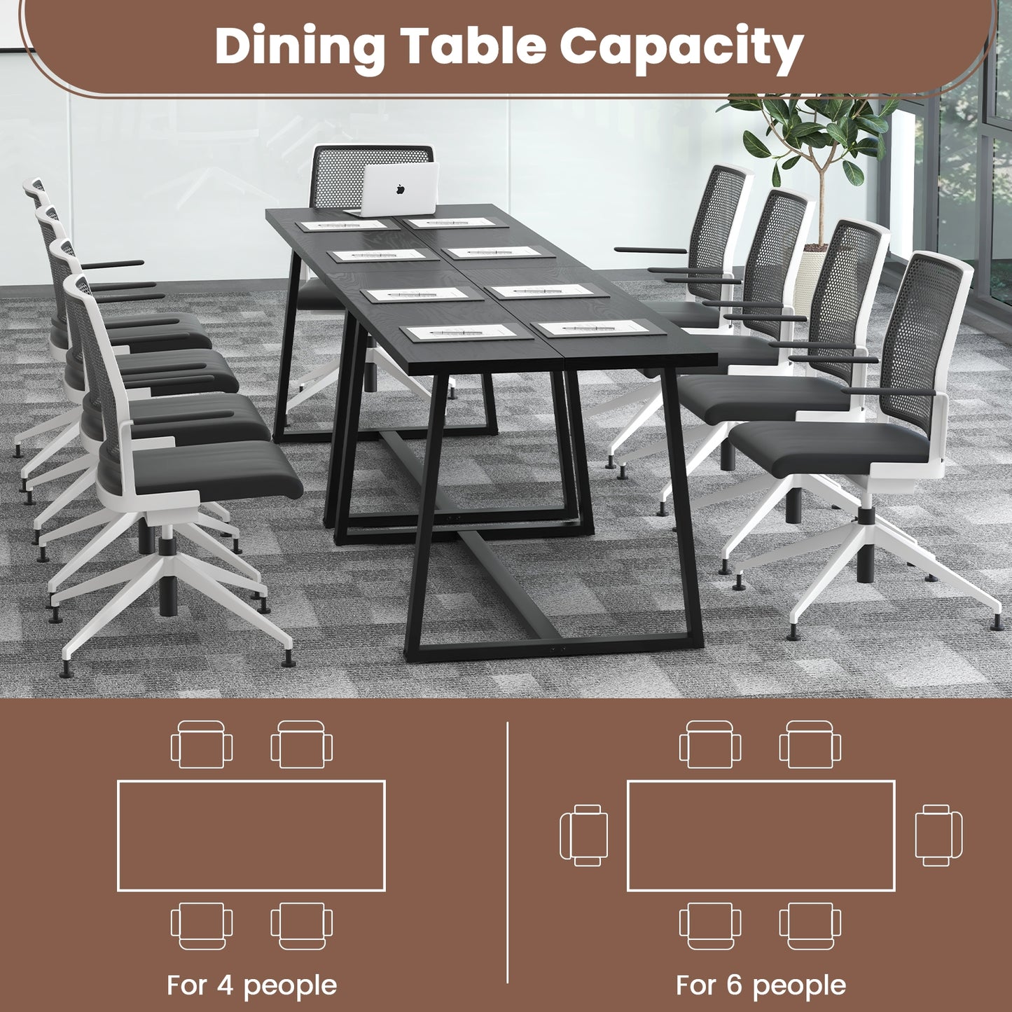 63 Inch Rectangular Dining Table for 4 to 6 People with Sturdy Metal Frame and Wood Finish in Black