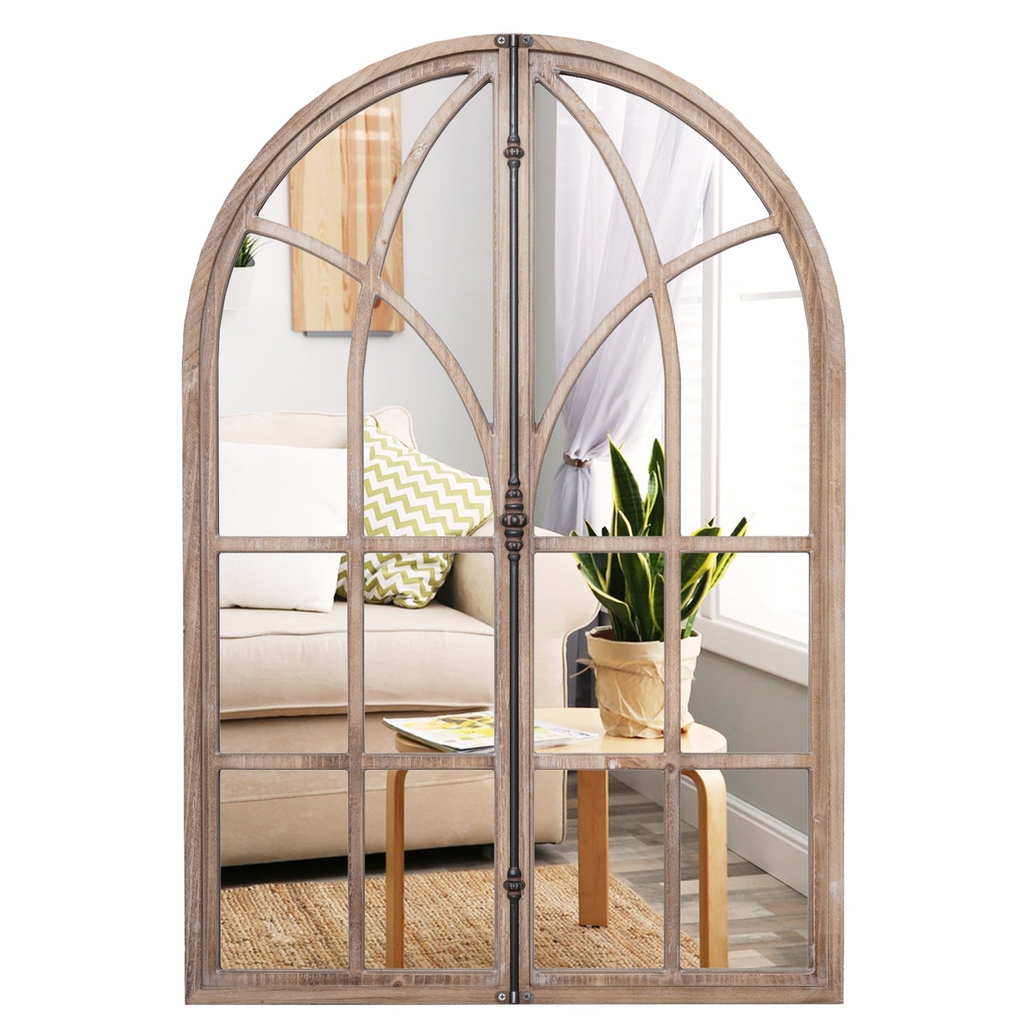 Rustic Arched Window Pane Wall Mirror for Living Room & Entryway Décor