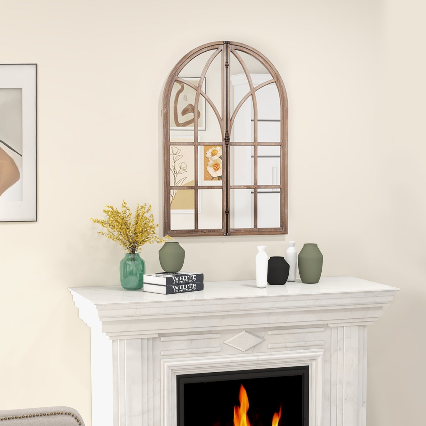 Rustic Arched Window Pane Wall Mirror for Living Room & Entryway Décor