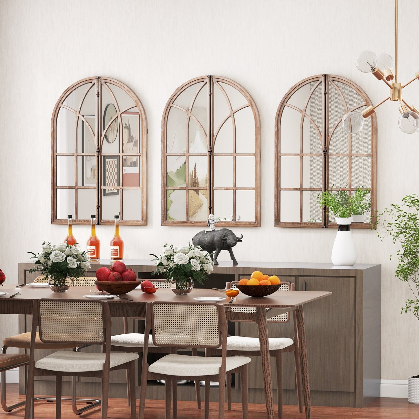 Rustic Arched Window Pane Wall Mirror for Living Room & Entryway Décor