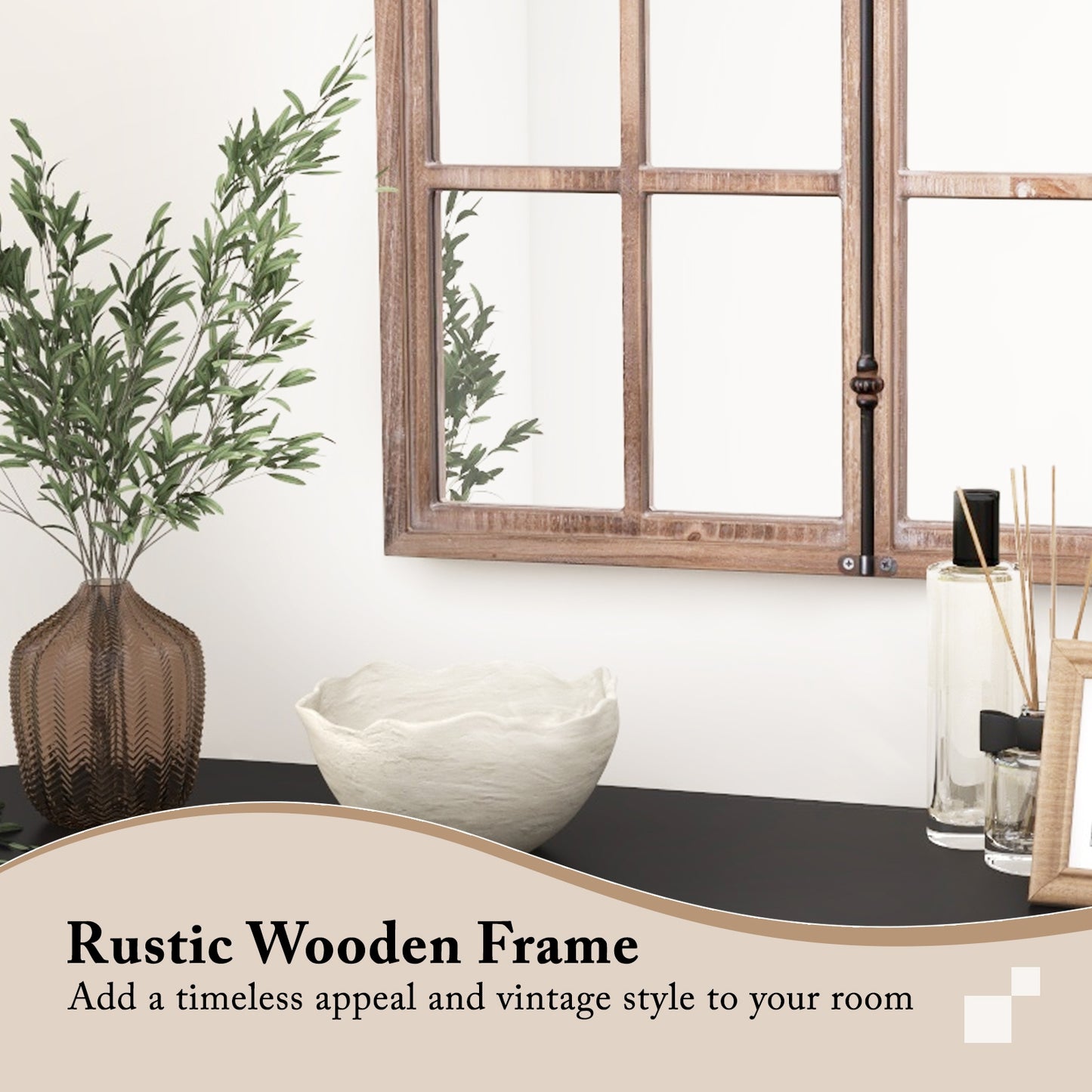 Rustic Arched Window Pane Wall Mirror for Living Room & Entryway Décor