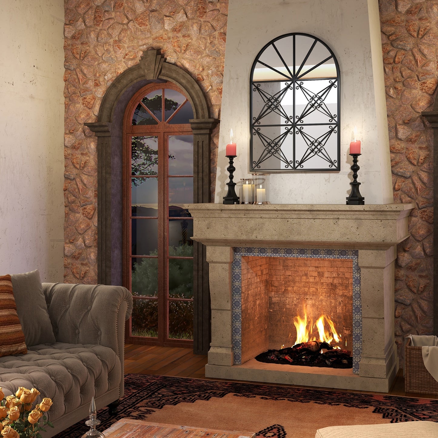 23 x 34 Inch Arched Window Pane Mirror with Brushed Metal Frame for Living Room & Entryway