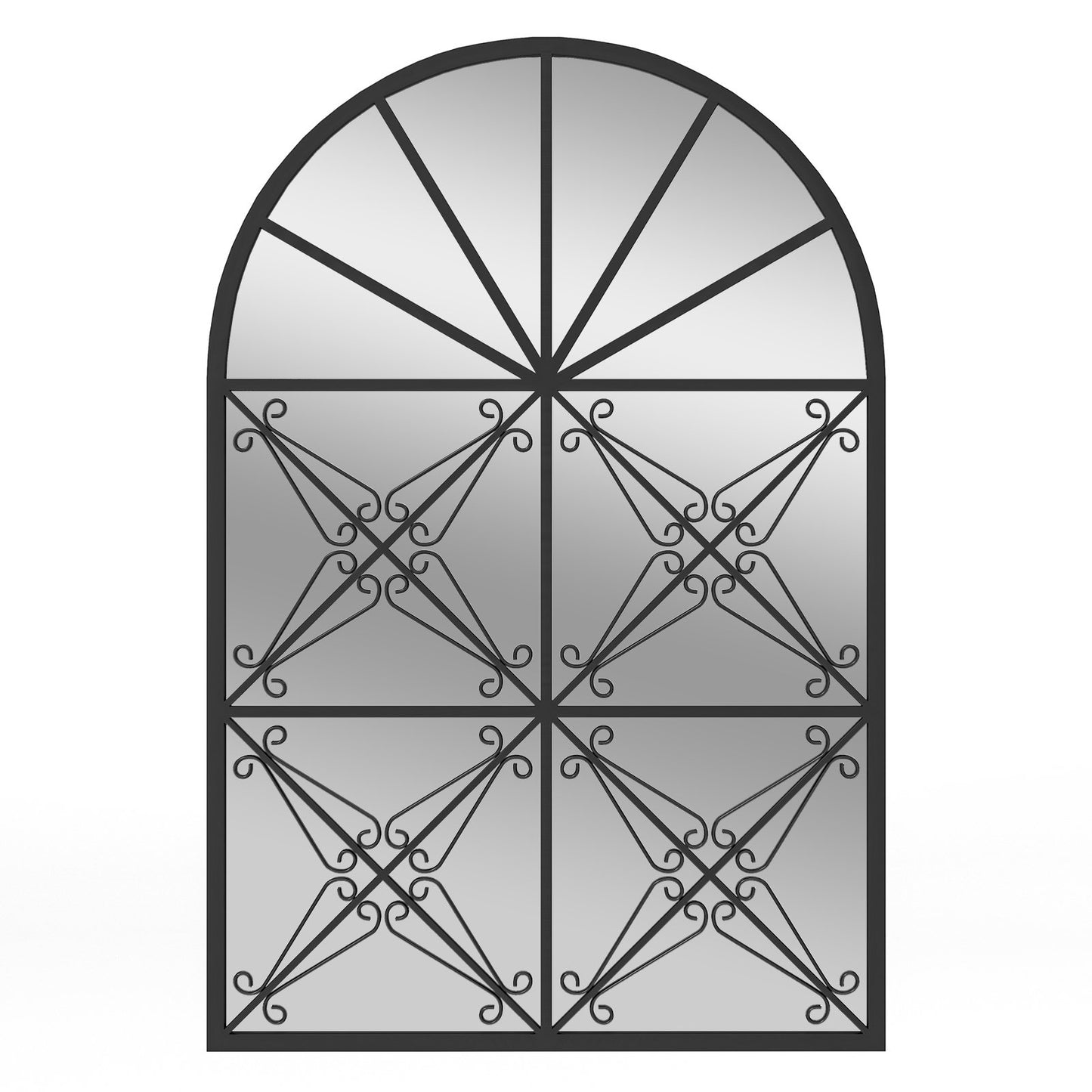 23 x 34 Inch Arched Window Pane Mirror with Brushed Metal Frame for Living Room & Entryway