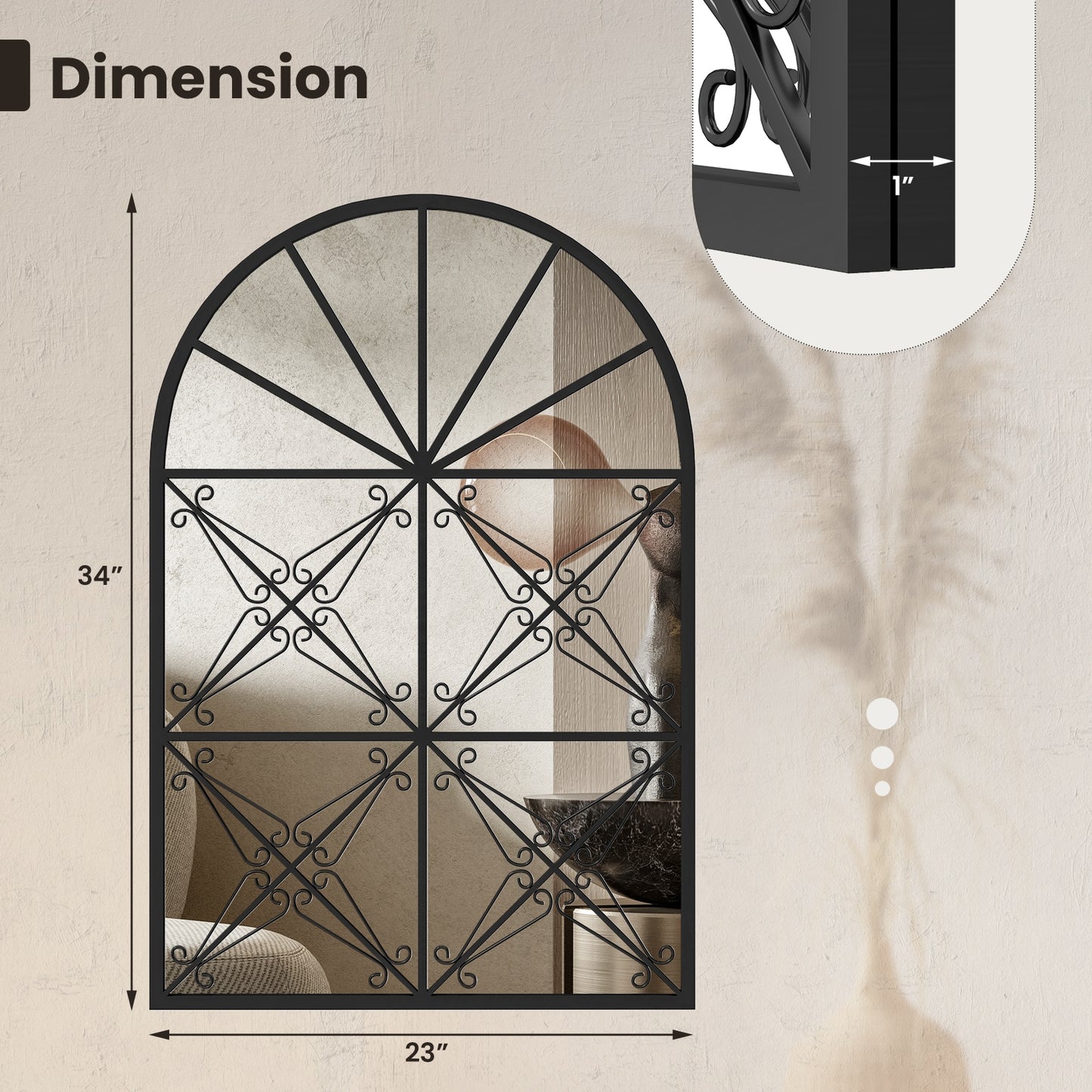 23 x 34 Inch Arched Window Pane Mirror with Brushed Metal Frame for Living Room & Entryway