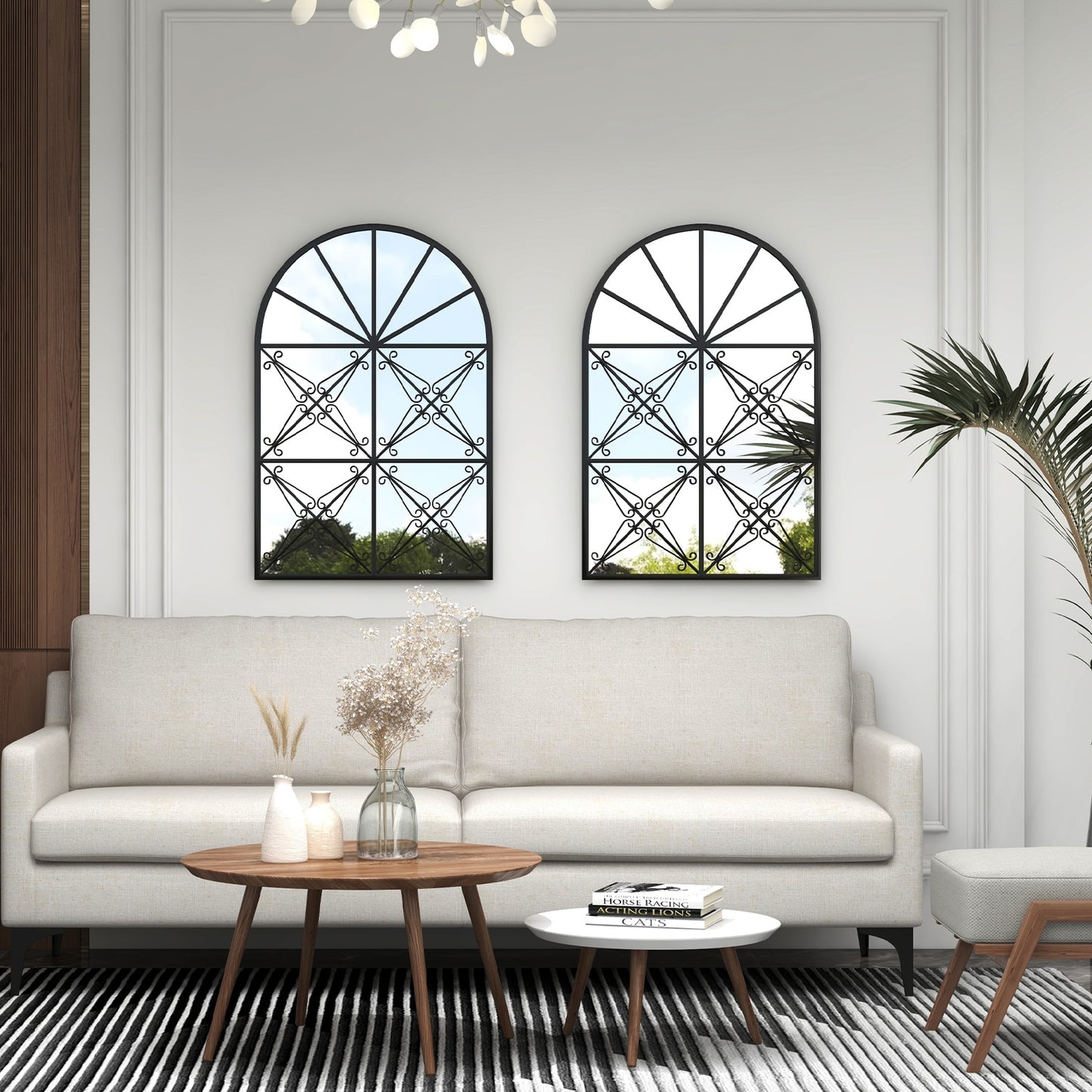 23 x 34 Inch Arched Window Pane Mirror with Brushed Metal Frame for Living Room & Entryway