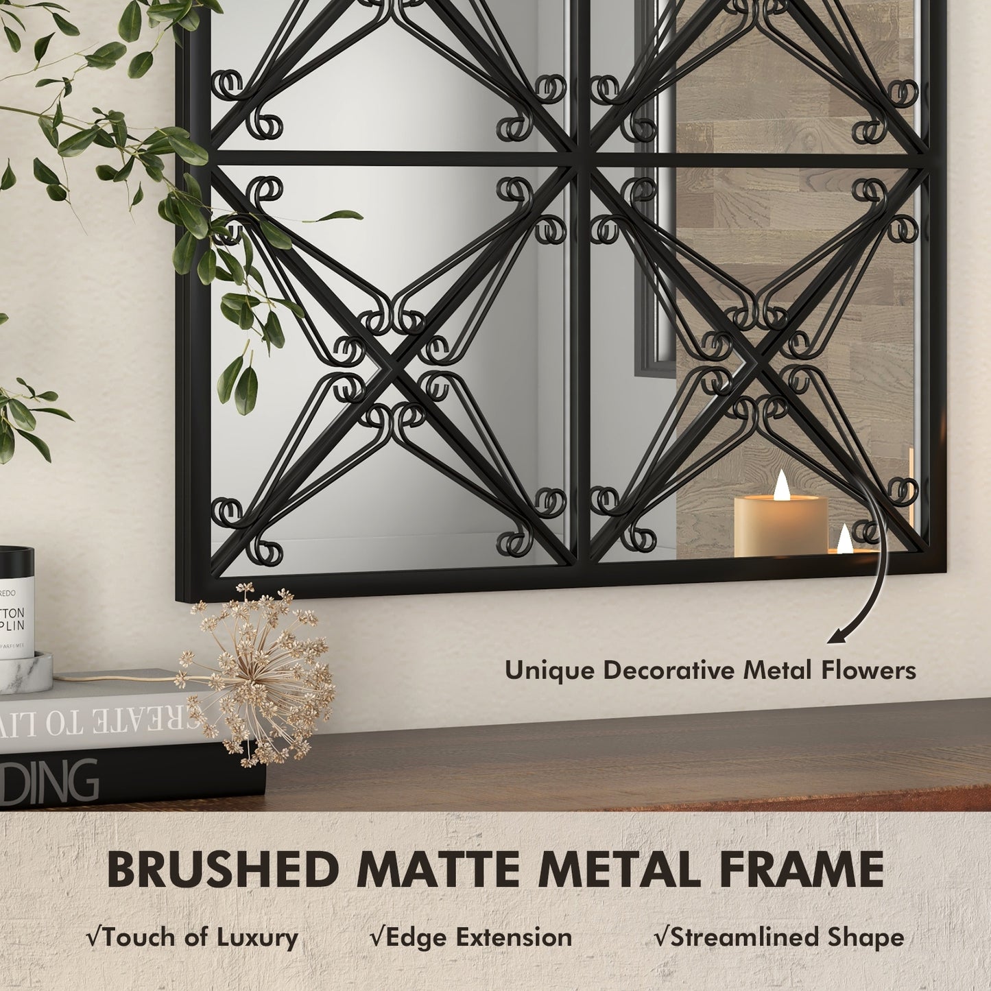 23 x 34 Inch Arched Window Pane Mirror with Brushed Metal Frame for Living Room & Entryway