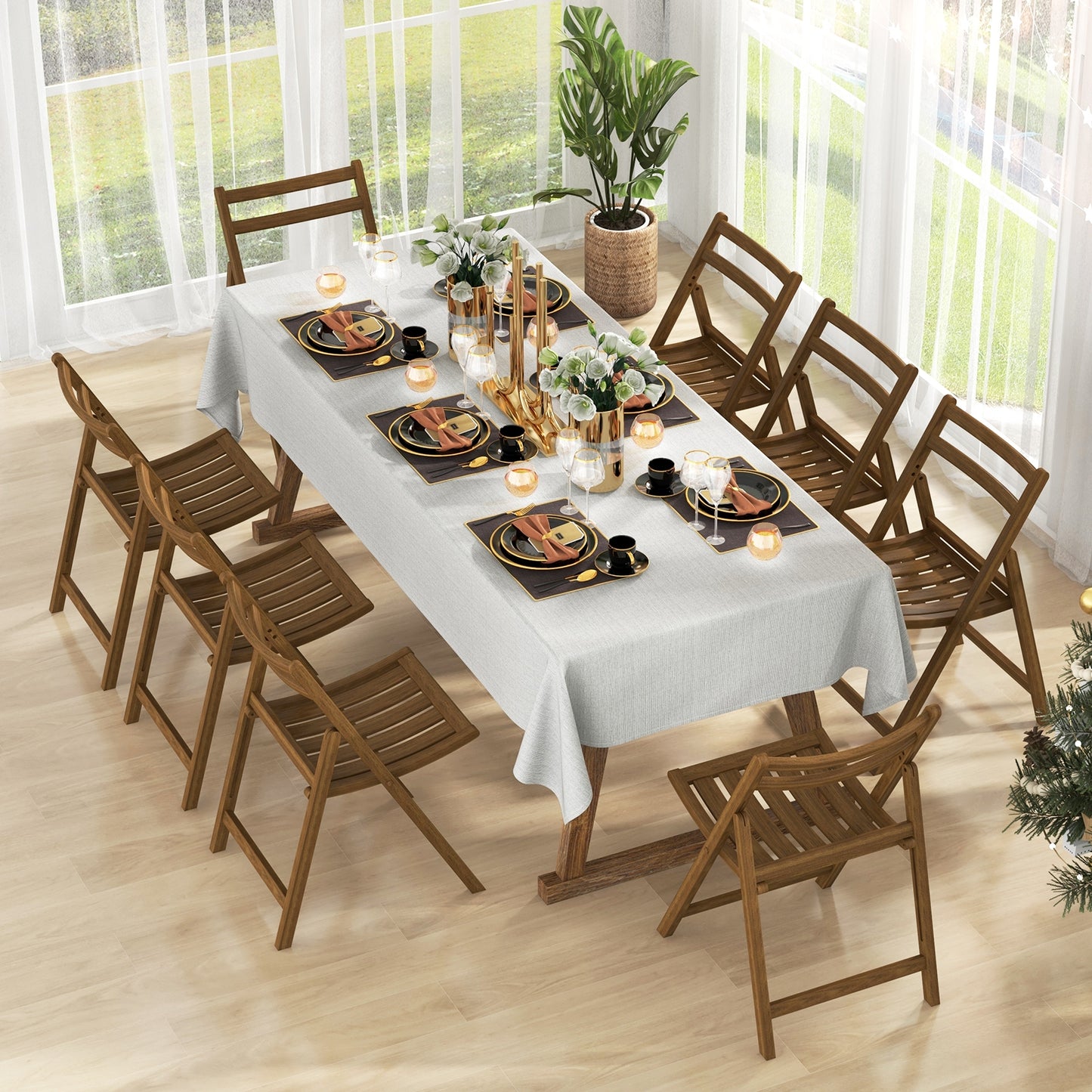 Folding Dining Chairs with Rubber Wood Frame and Slatted Seat for Compact Storage - Set of 2