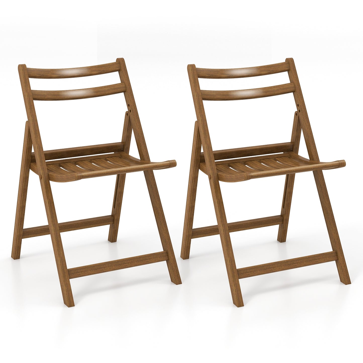 Folding Dining Chairs with Rubber Wood Frame and Slatted Seat for Compact Storage - Set of 2