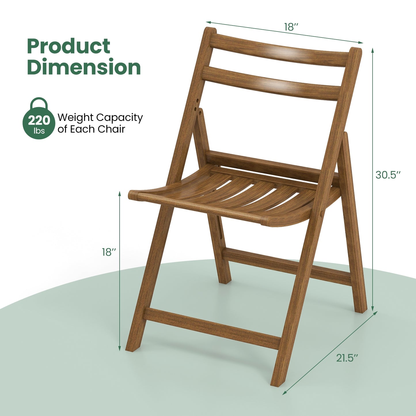 Folding Dining Chairs with Rubber Wood Frame and Slatted Seat for Compact Storage - Set of 2