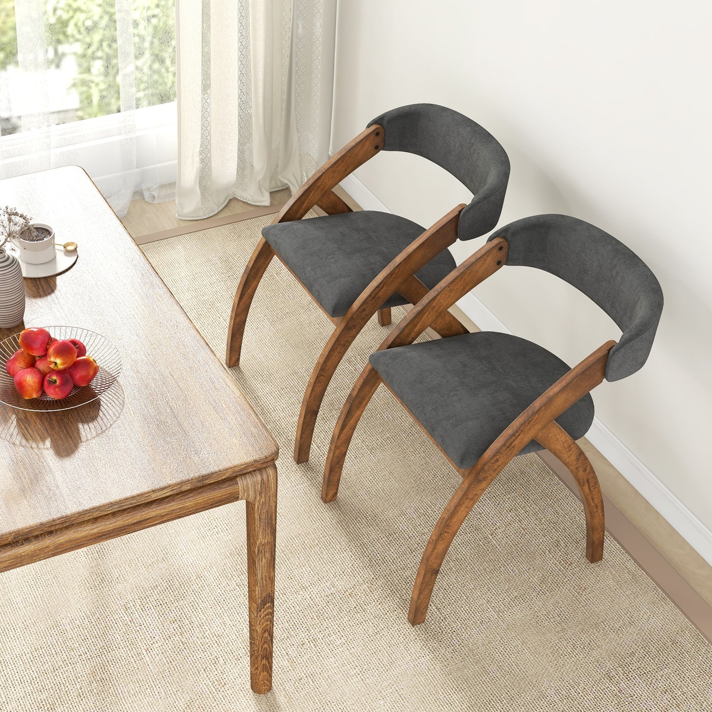 Modern Upholstered Dining Chairs with Curved Backrest and Comfortable Seat Cushion, Set of 2