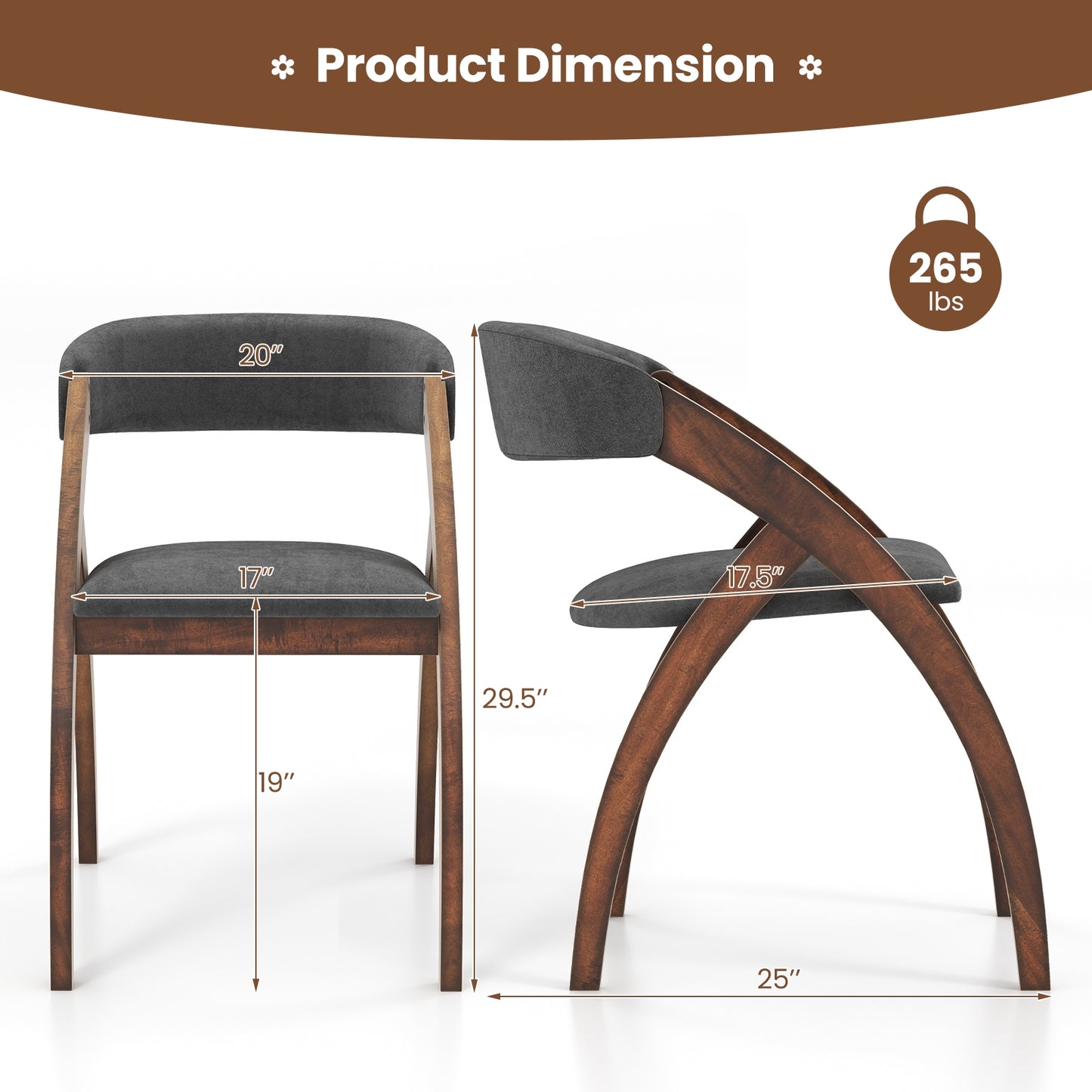Modern Upholstered Dining Chairs with Curved Backrest and Comfortable Seat Cushion, Set of 2