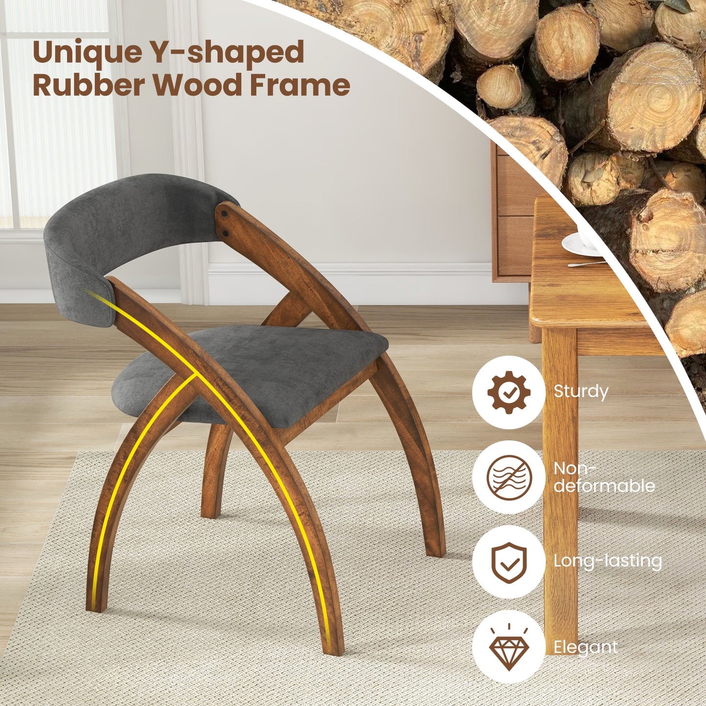 Modern Upholstered Dining Chairs with Curved Backrest and Comfortable Seat Cushion, Set of 2
