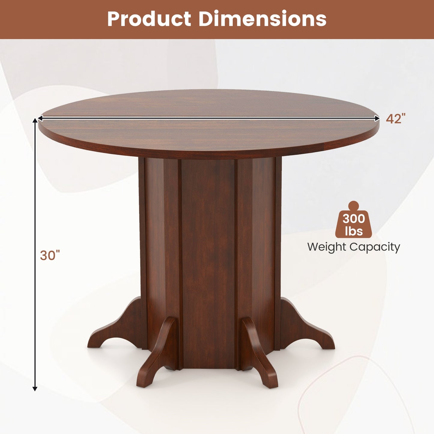 42 Inch Round Farmhouse Dining Table with Pedestal Base for 4 to 6 People
