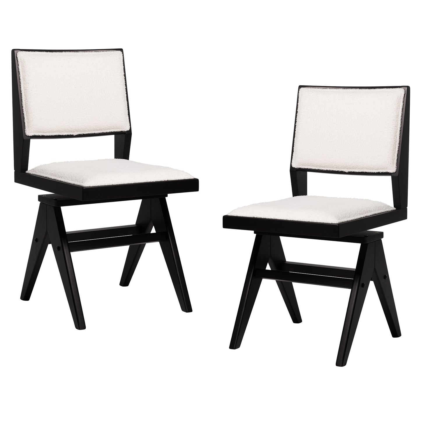 360 Degree Swivel Dining Chairs with Faux Sherpa Upholstery and Solid Rubber Wood Frame, Set of 2