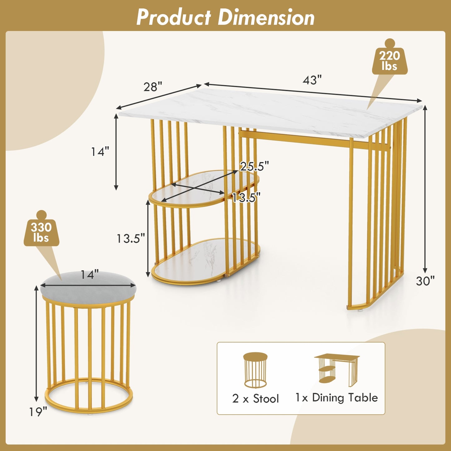 Modern Rectangular Dining Table with Dual Storage Shelves and Seating for Two for Stylish Dining Rooms