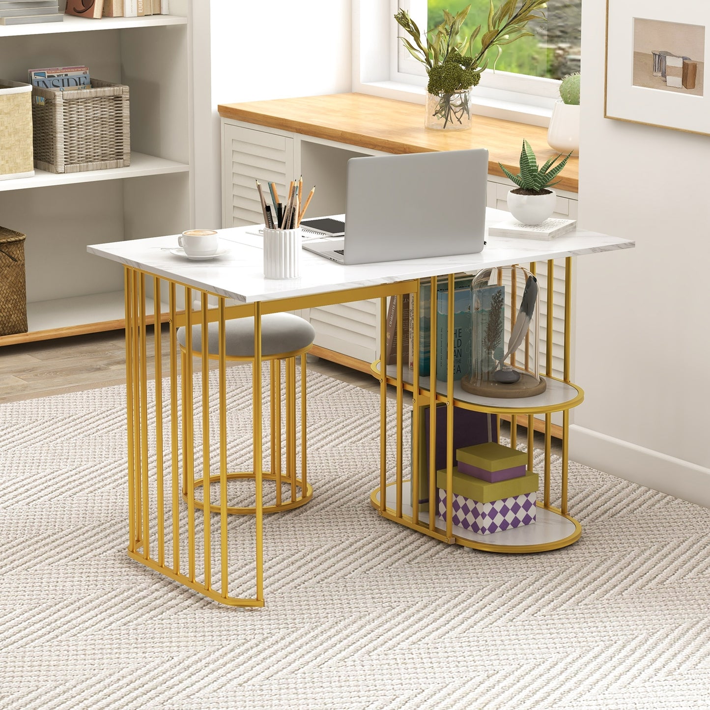 Modern Rectangular Dining Table with Dual Storage Shelves and Seating for Two for Stylish Dining Rooms
