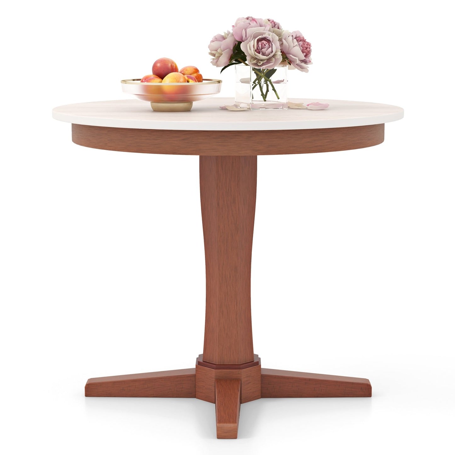 35 Inch Round Table for Dining Room with Stable Pedestal and Wood Finish