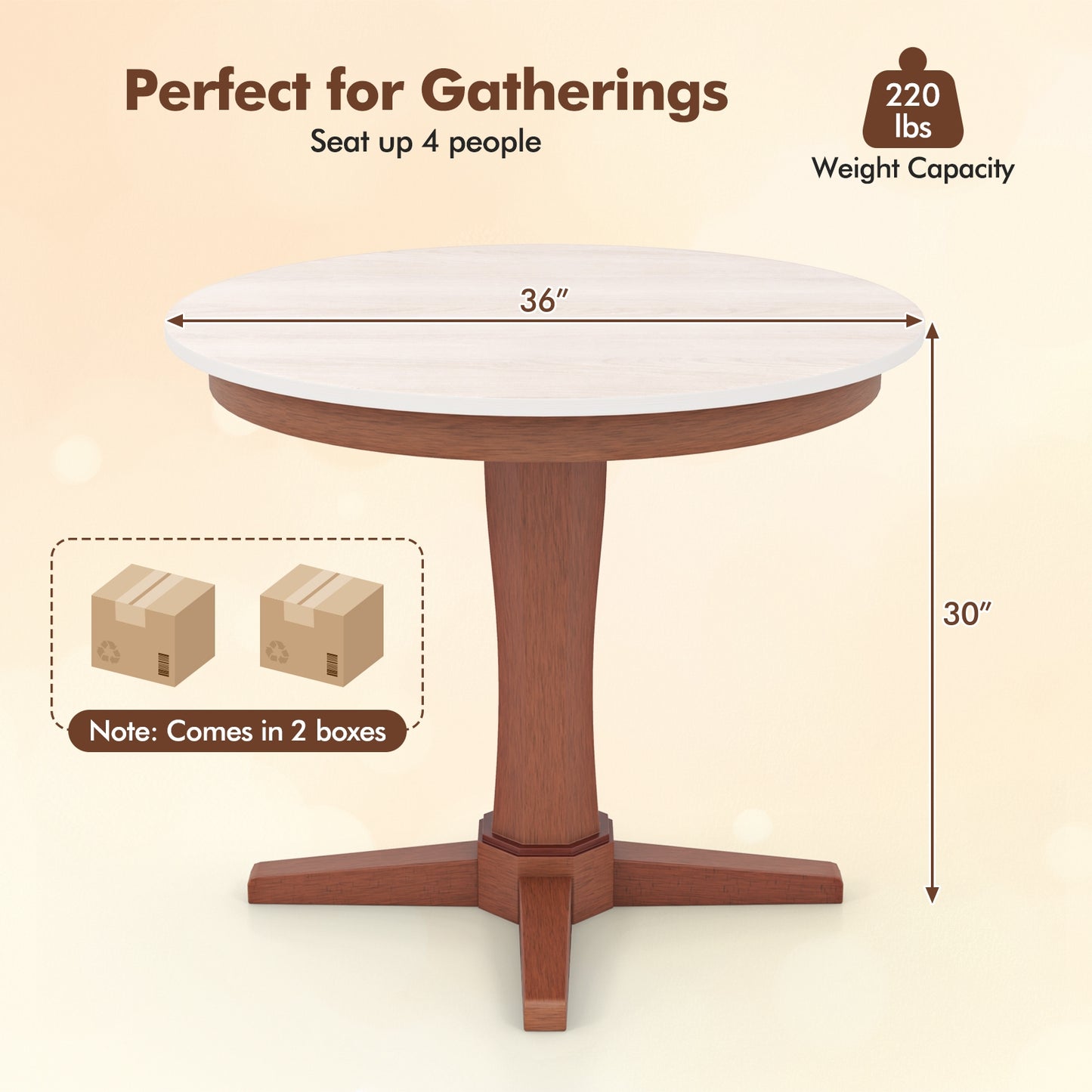 35 Inch Round Table for Dining Room with Stable Pedestal and Wood Finish