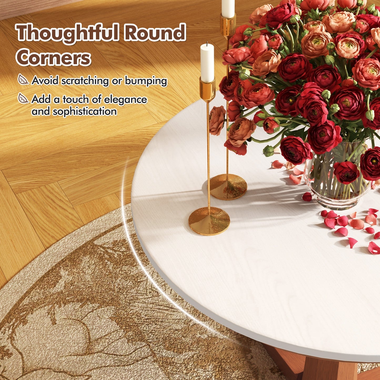 35 Inch Round Table for Dining Room with Stable Pedestal and Wood Finish