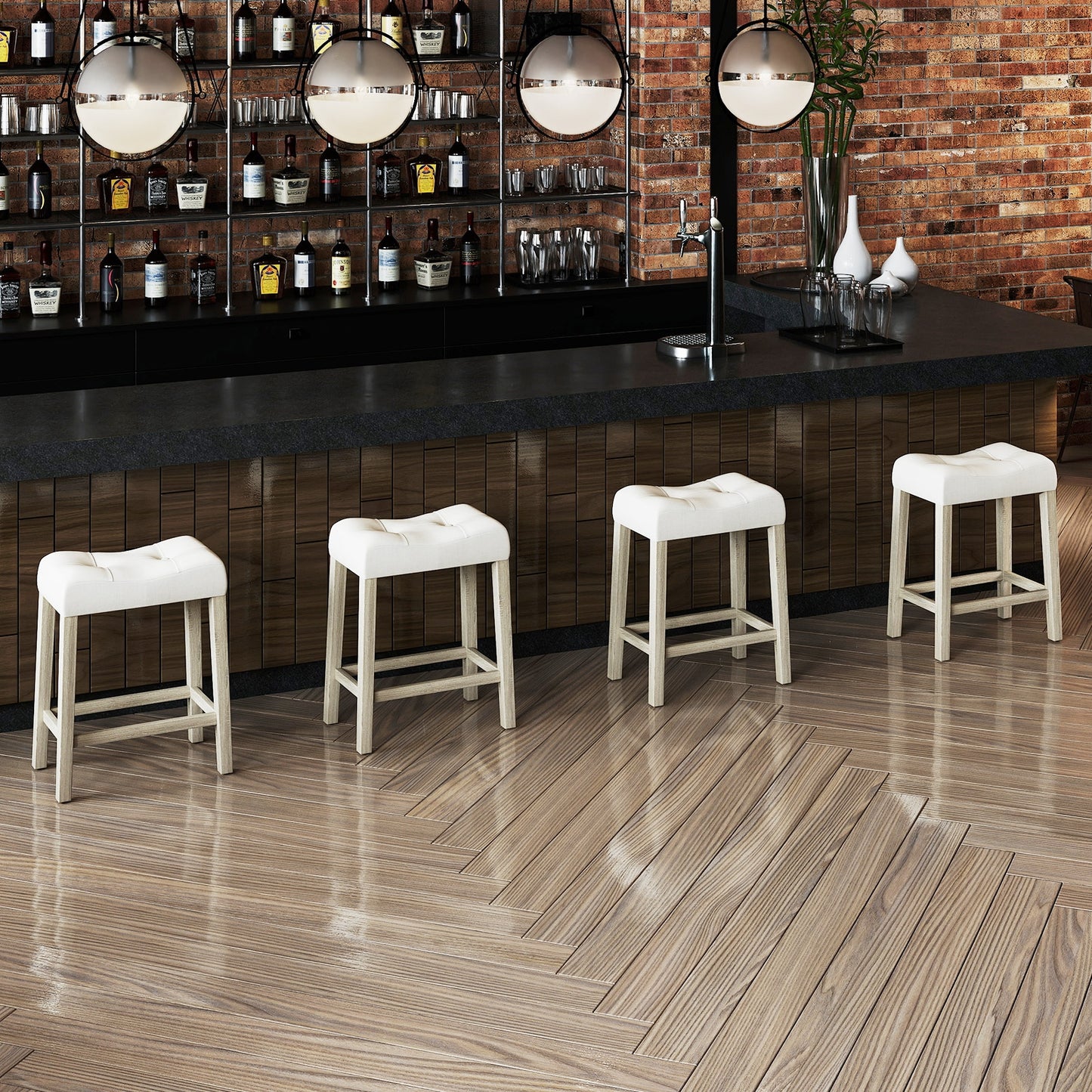 Upholstered Counter Height Bar Stools Set of 4 with Curved Saddle Seat