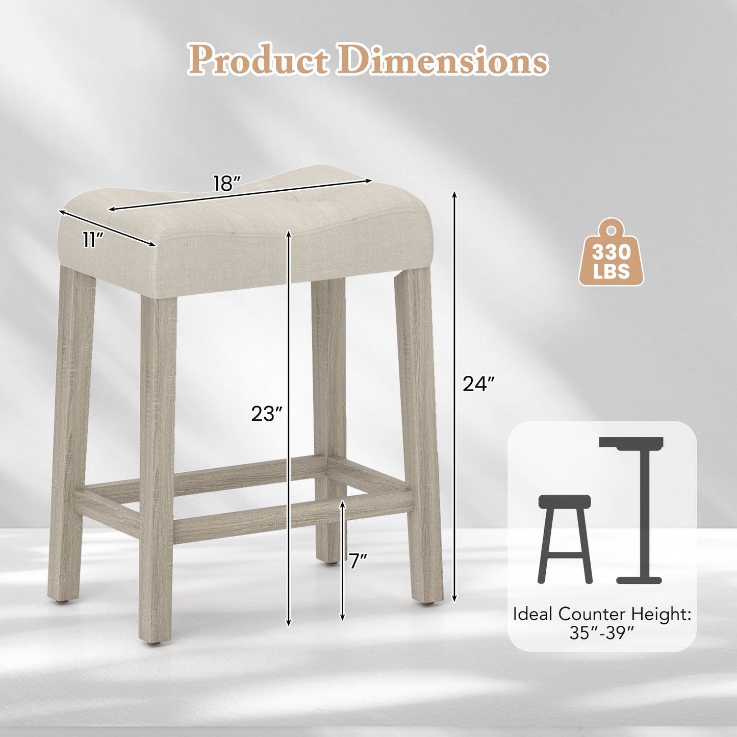 Upholstered Counter Height Bar Stools Set of 4 with Curved Saddle Seat