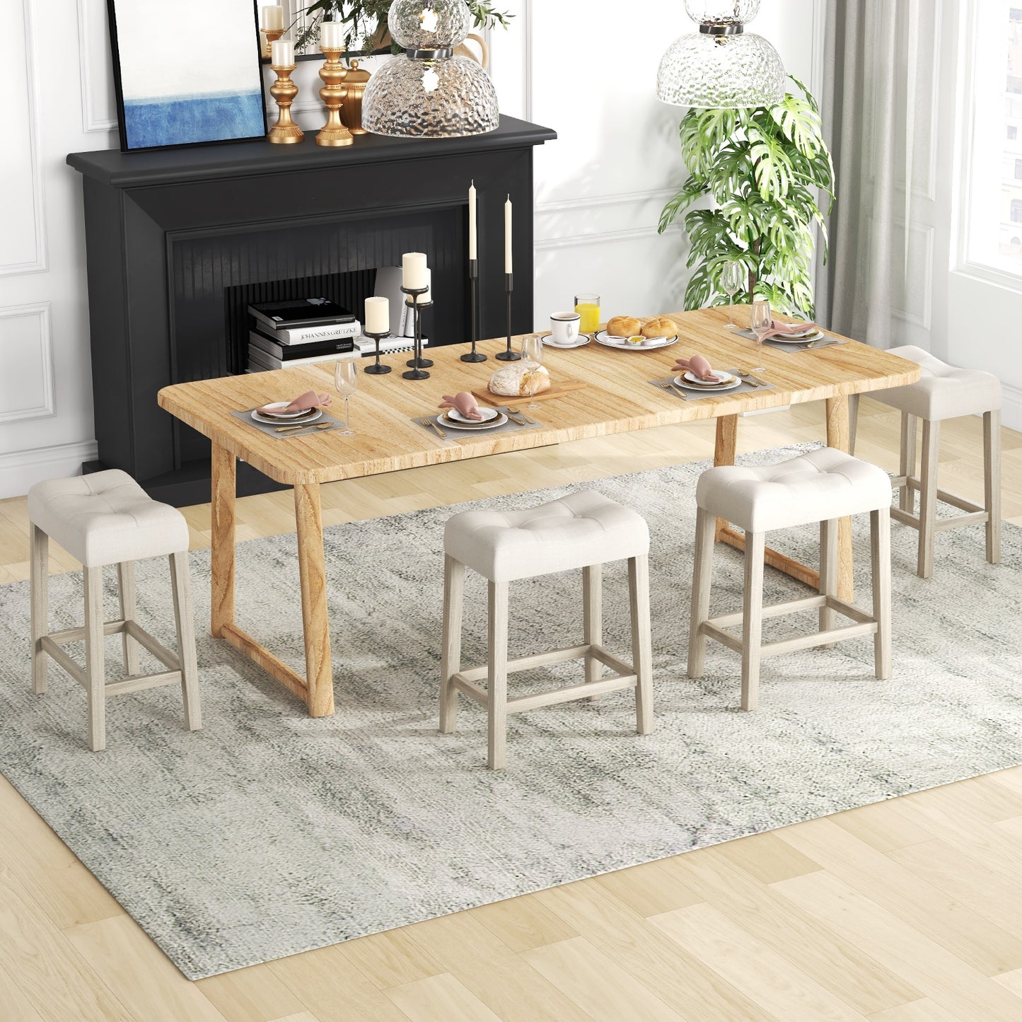 Upholstered Counter Height Bar Stools Set of 4 with Curved Saddle Seat