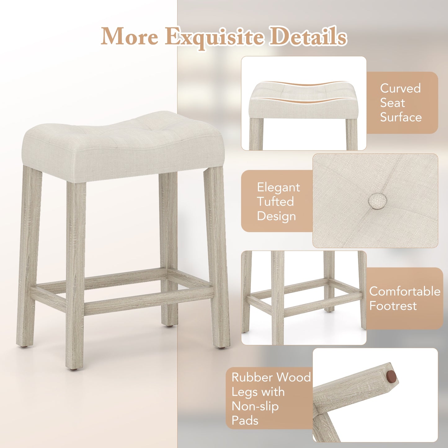 Upholstered Counter Height Bar Stools Set of 4 with Curved Saddle Seat