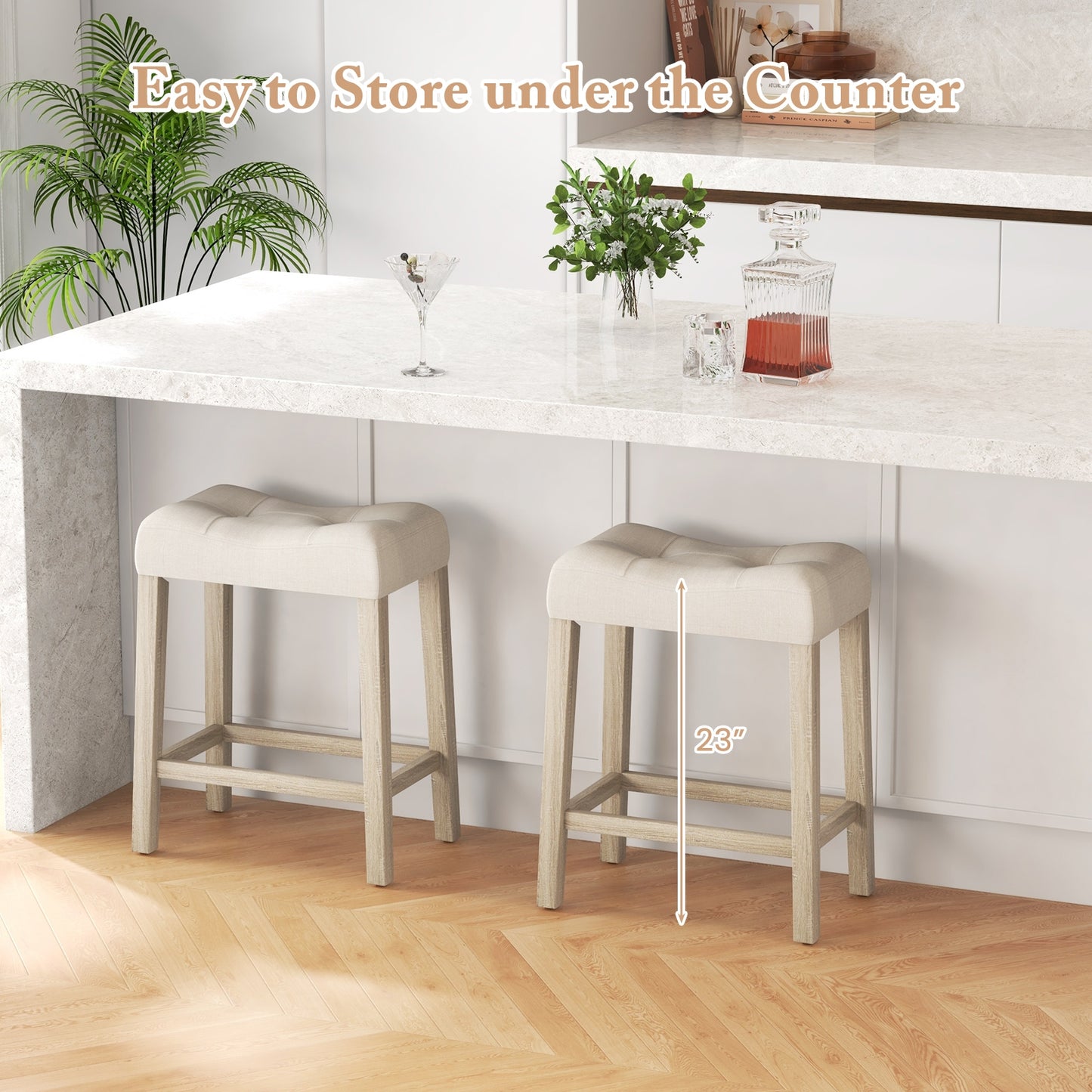 Upholstered Counter Height Bar Stools Set of 4 with Curved Saddle Seat
