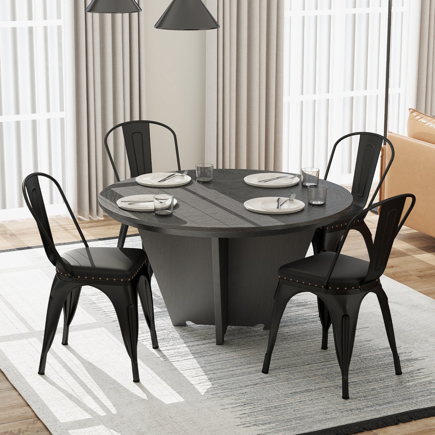 Stackable Metal Dining Chairs with Cushioned PU Leather Seats and Removable Backs Set of 4