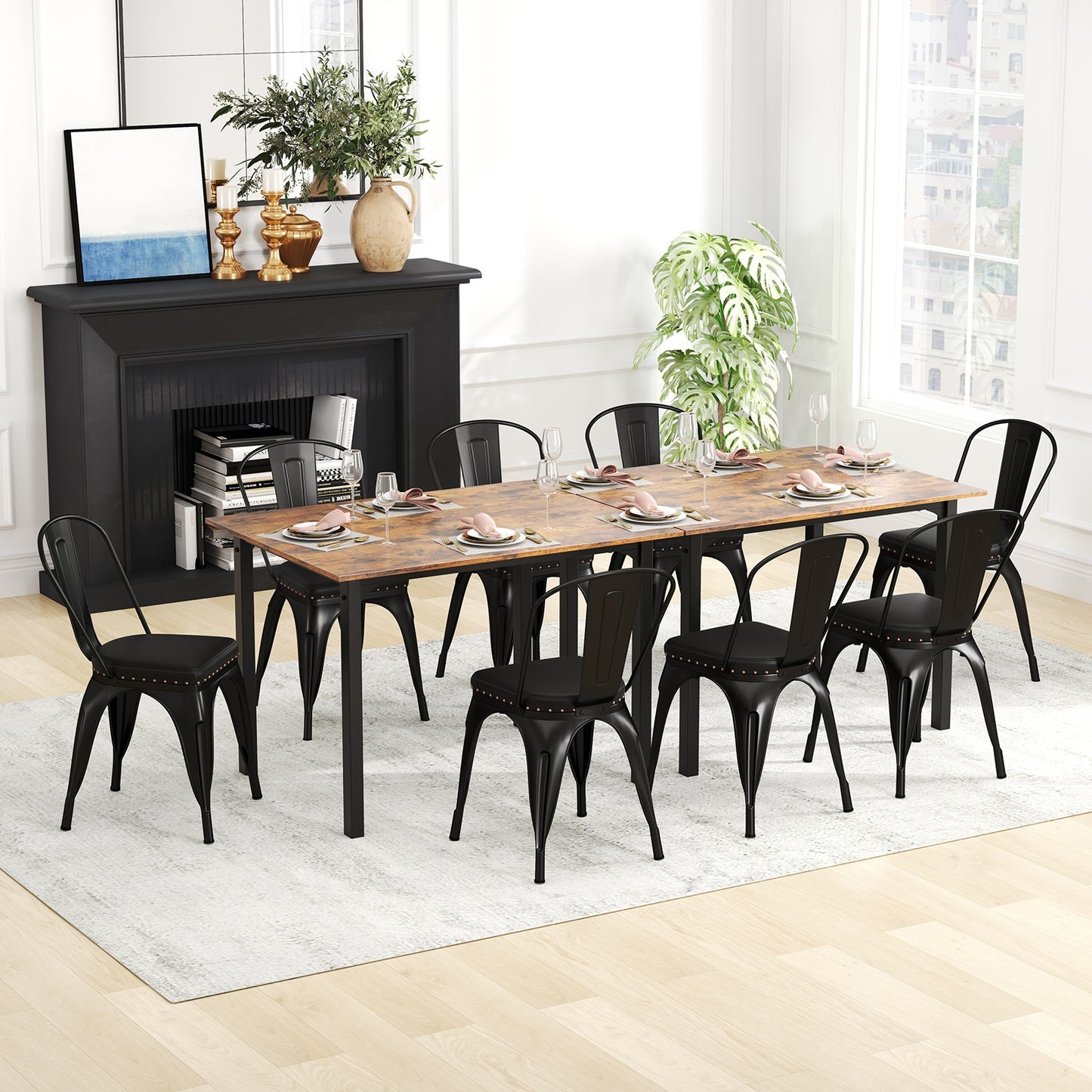 Stackable Metal Dining Chairs with Cushioned PU Leather Seats and Removable Backs Set of 4