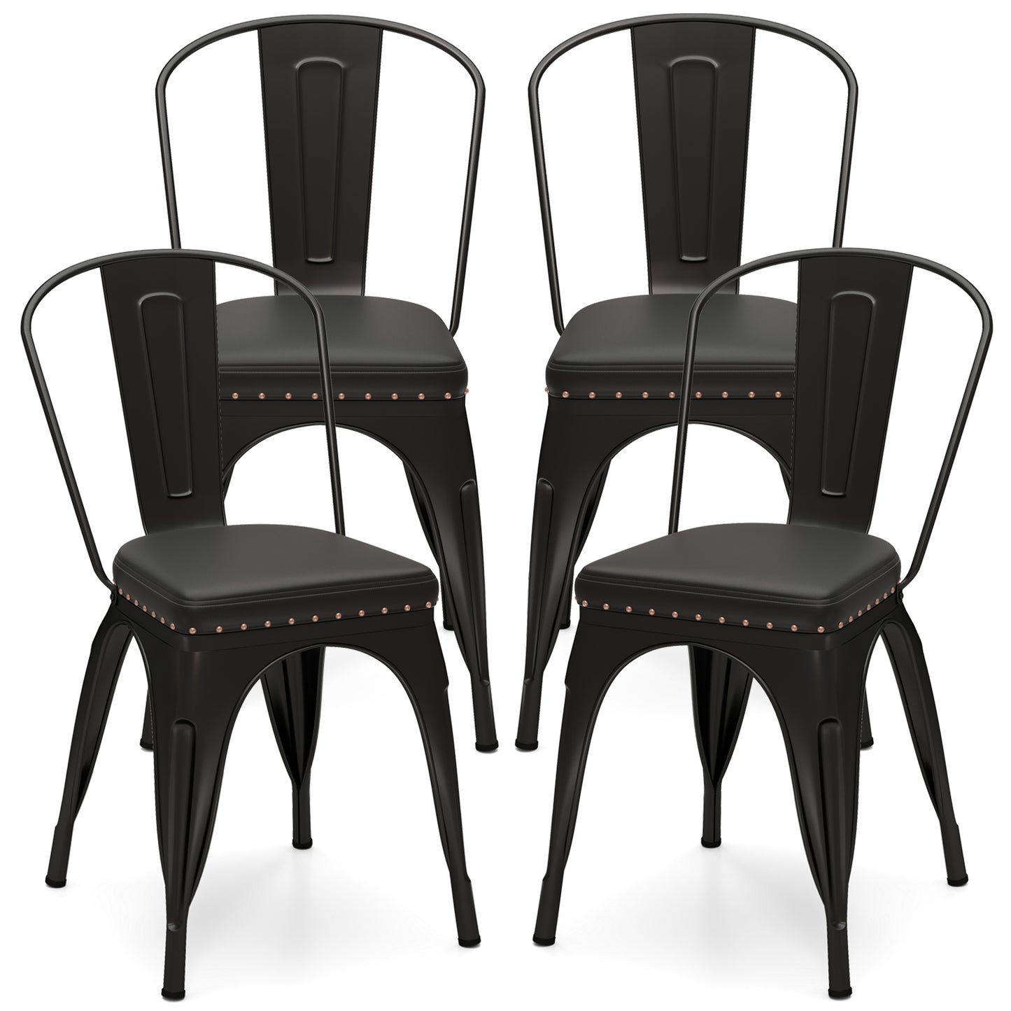 Stackable Metal Dining Chairs with Cushioned PU Leather Seats and Removable Backs Set of 4