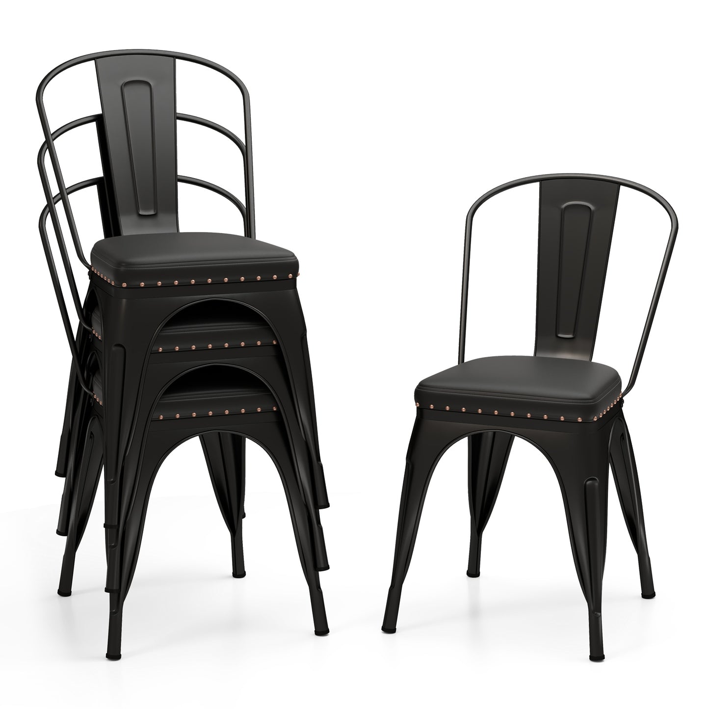 Stackable Metal Dining Chairs with Cushioned PU Leather Seats and Removable Backs Set of 4