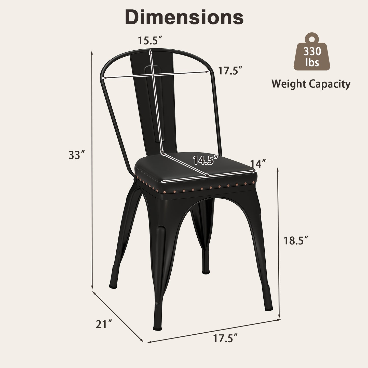Stackable Metal Dining Chairs with Cushioned PU Leather Seats and Removable Backs Set of 4