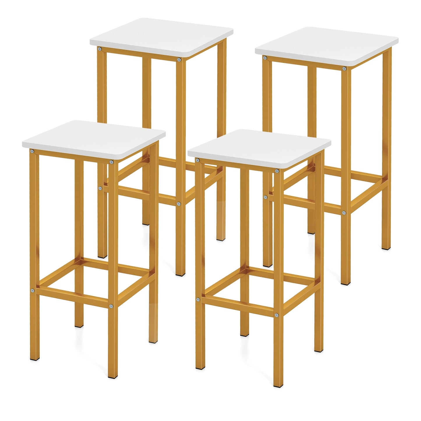 Bar Stool Set of 4 with Metal Legs, Footrest and 26 Inch Seat Height, White