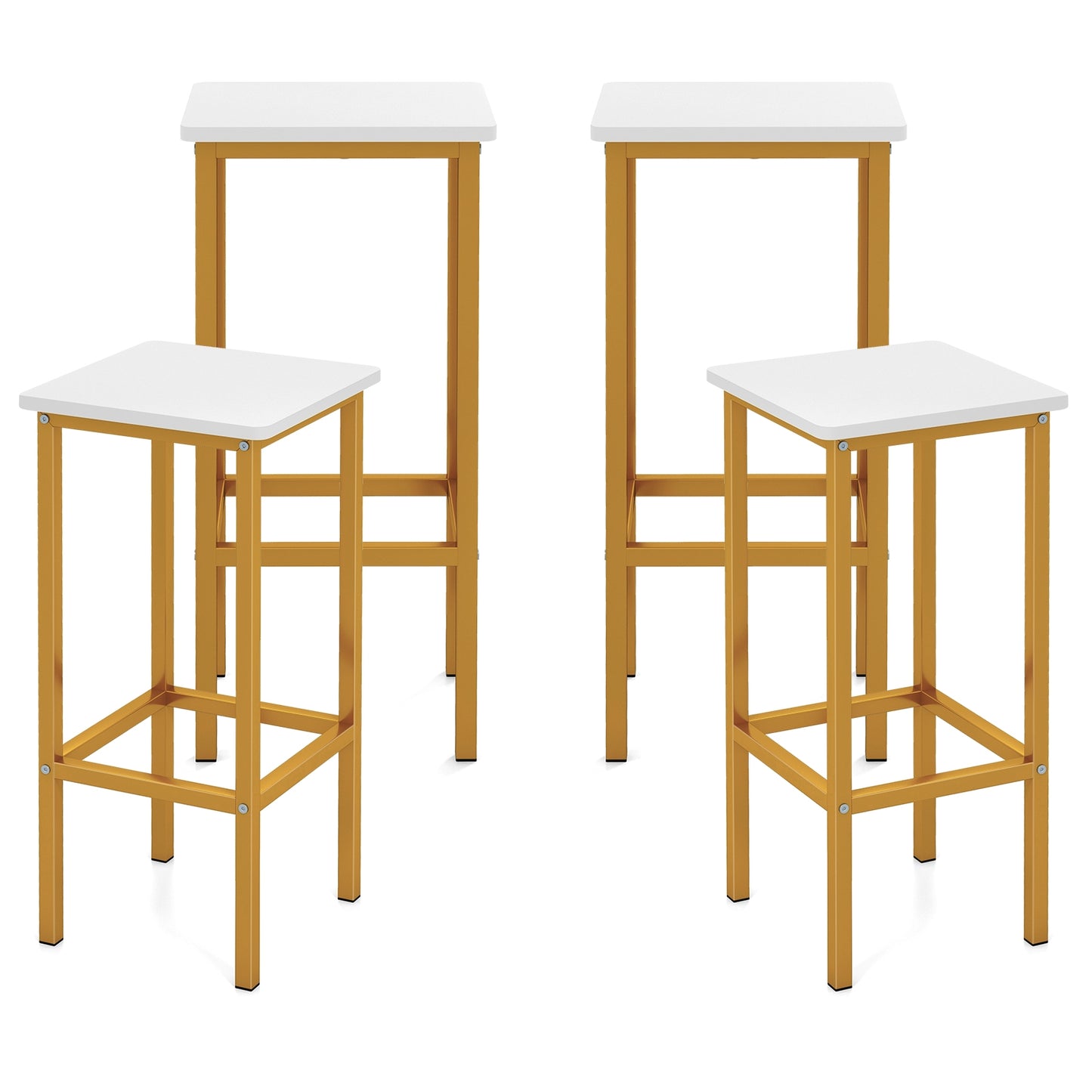 Bar Stool Set of 4 with Metal Legs, Footrest and 26 Inch Seat Height, White
