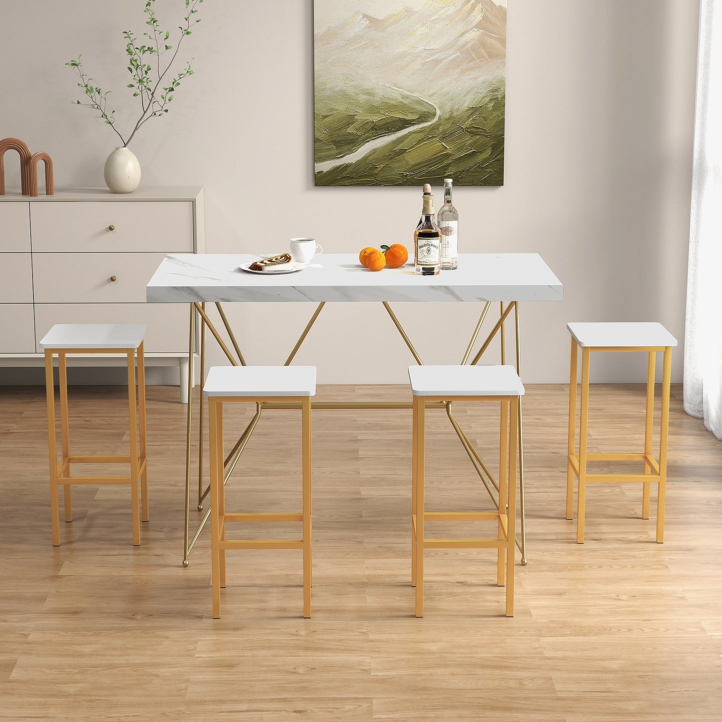 Bar Stool Set of 4 with Metal Legs, Footrest and 26 Inch Seat Height, White