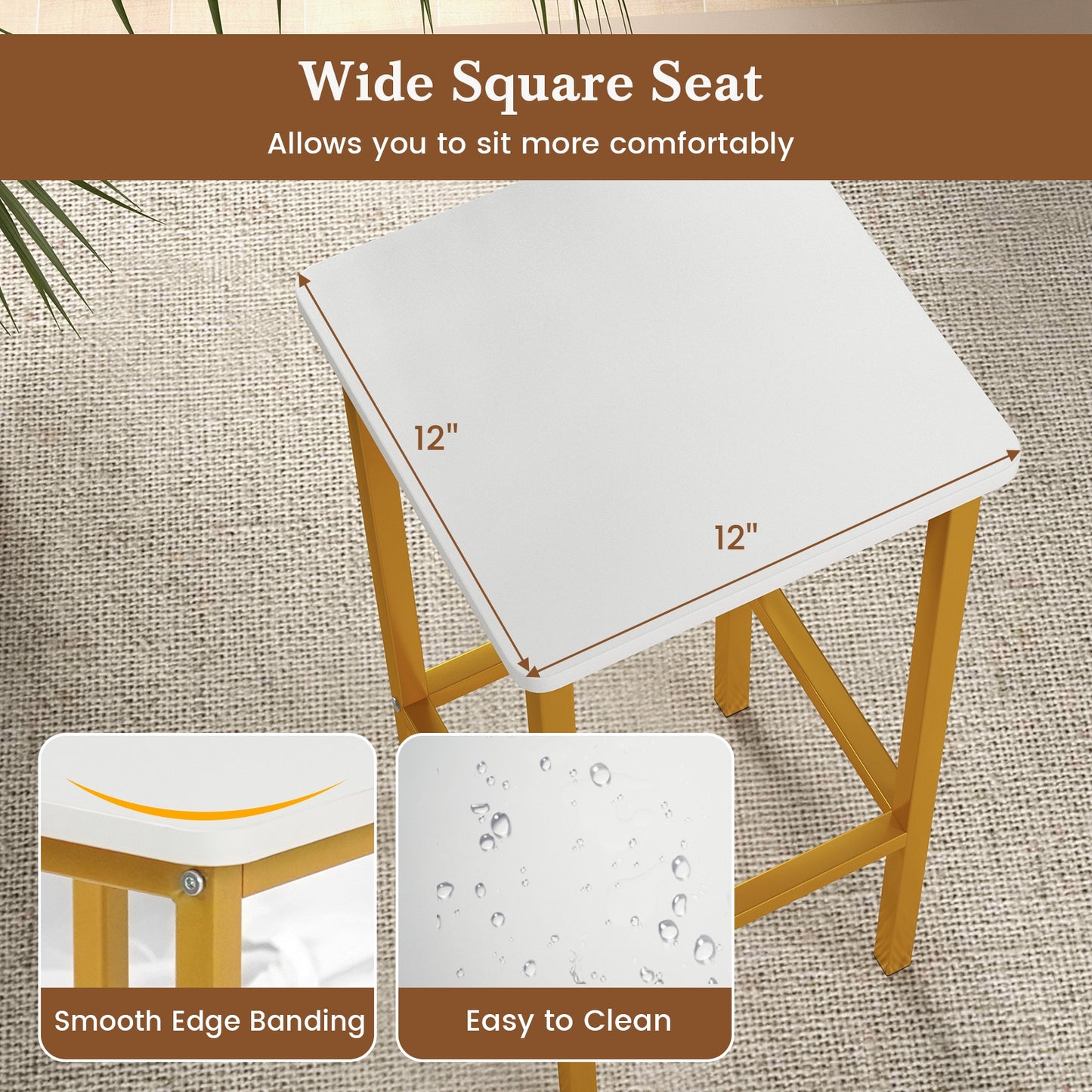 Bar Stool Set of 4 with Metal Legs, Footrest and 26 Inch Seat Height, White