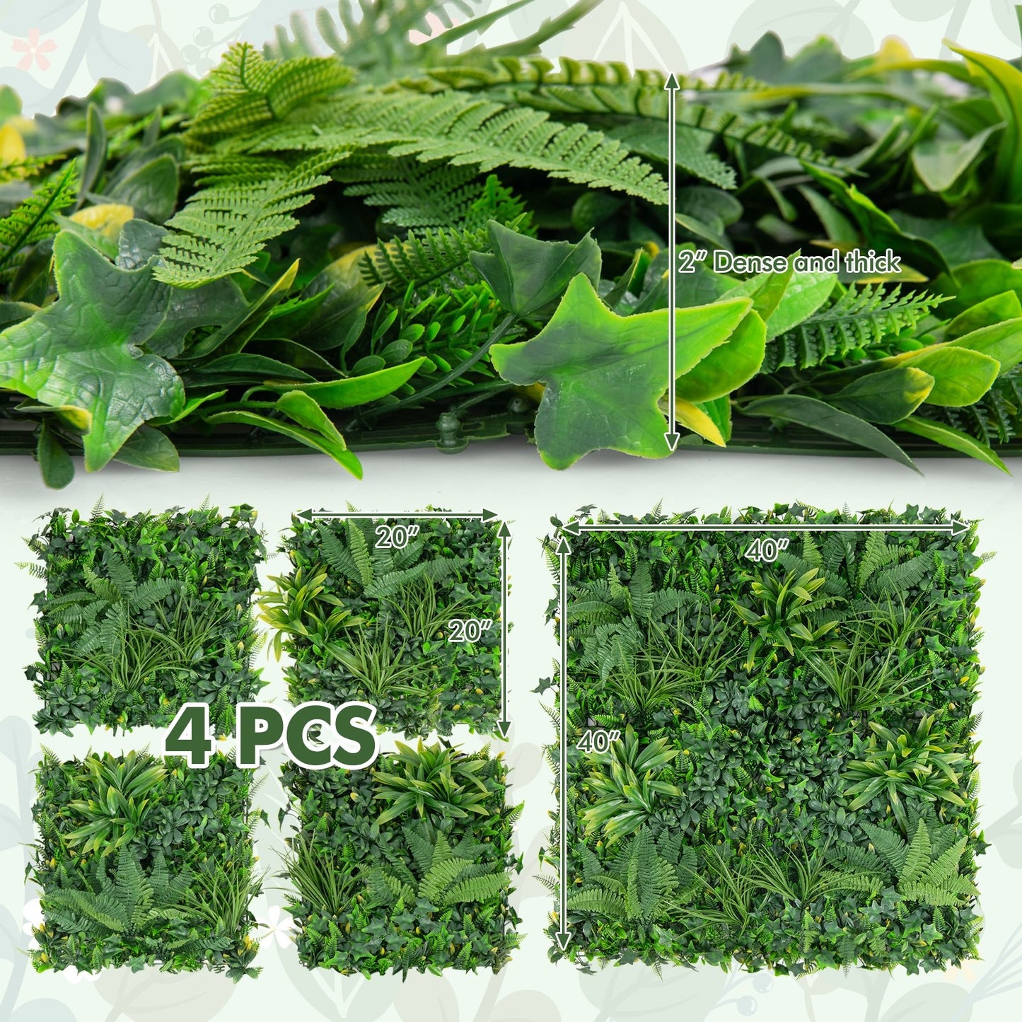 4 Pack 20 x 20 Inch Faux Boxwood Hedge Panels for Indoor & Outdoor Use