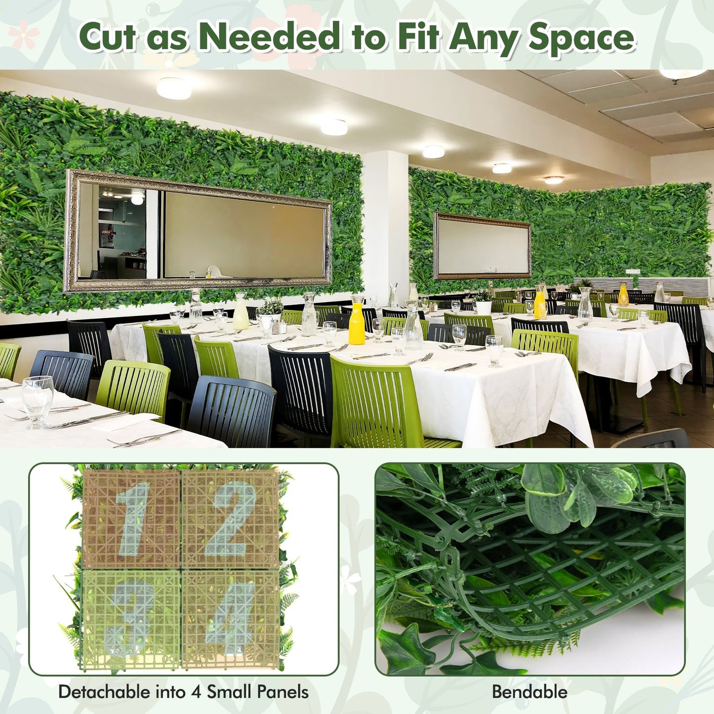 4 Pack 20 x 20 Inch Faux Boxwood Hedge Panels for Indoor & Outdoor Use