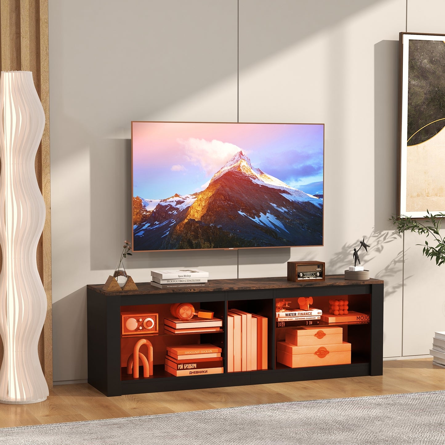 TV Stand with Remote-Controlled LED Lights and Tempered Glass Shelves for 65 Inch TVs