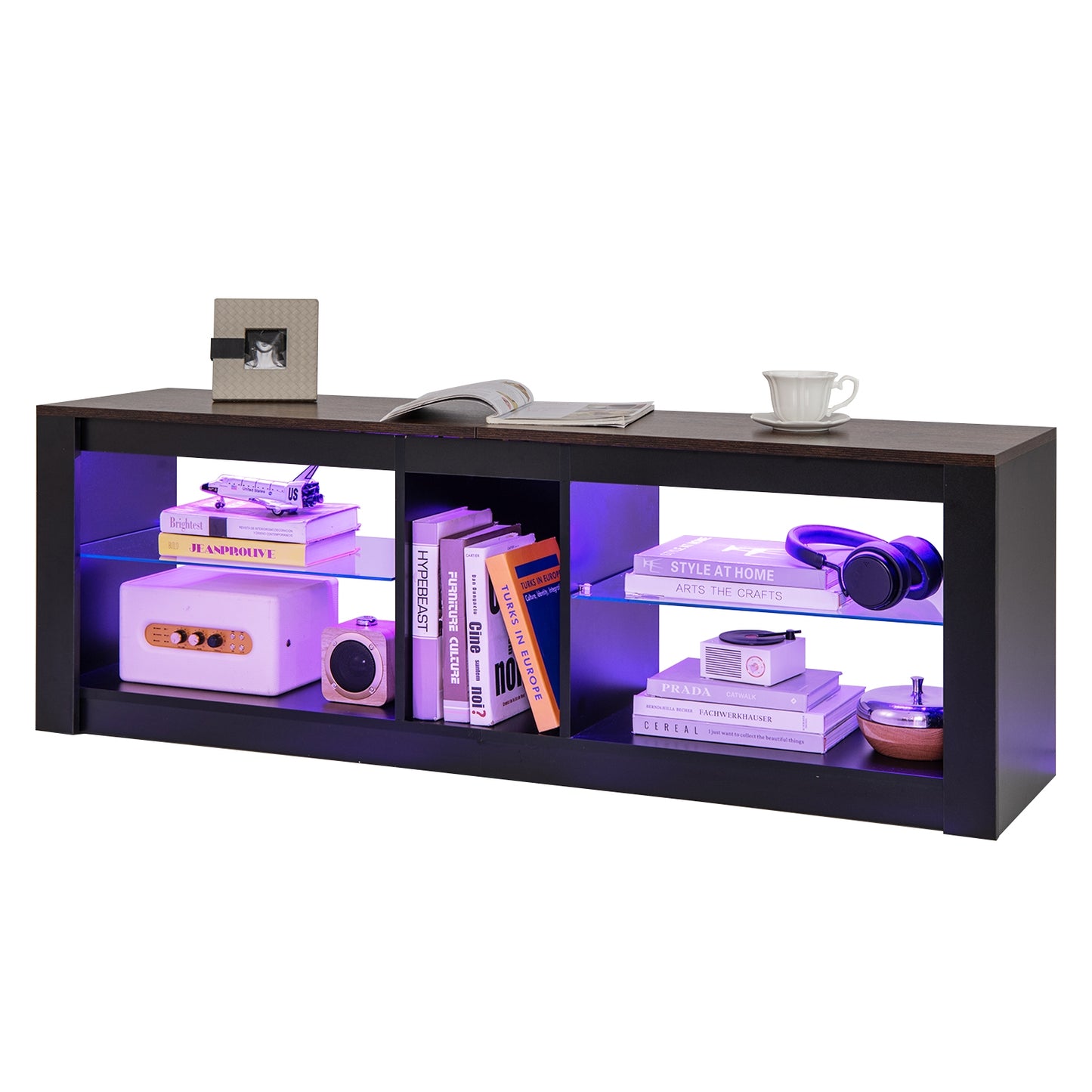 TV Stand with Remote-Controlled LED Lights and Tempered Glass Shelves for 65 Inch TVs