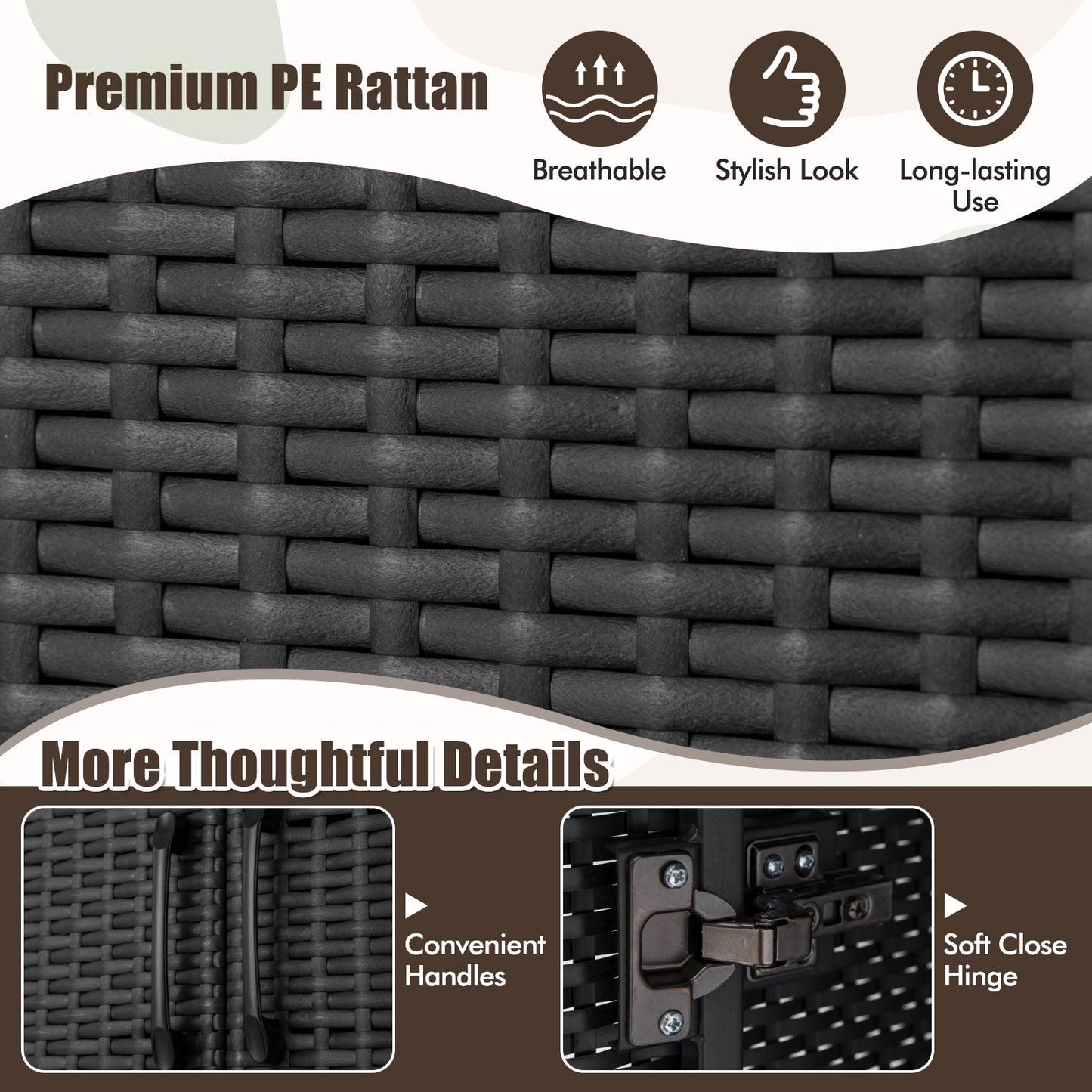 62 Inch PE Rattan Wicker Wardrobe with 2 Doors, Hanging Rod, and Storage Cubes – Black