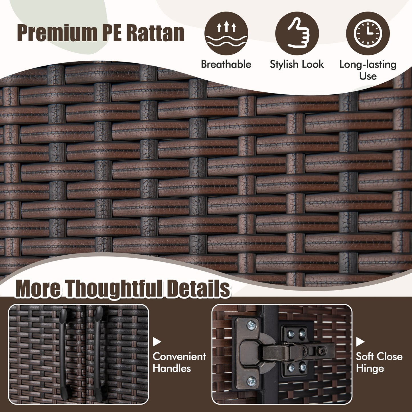62 Inch PE Rattan Wicker Wardrobe with 2 Doors, Hanging Rod, and Storage Cubes – Brown