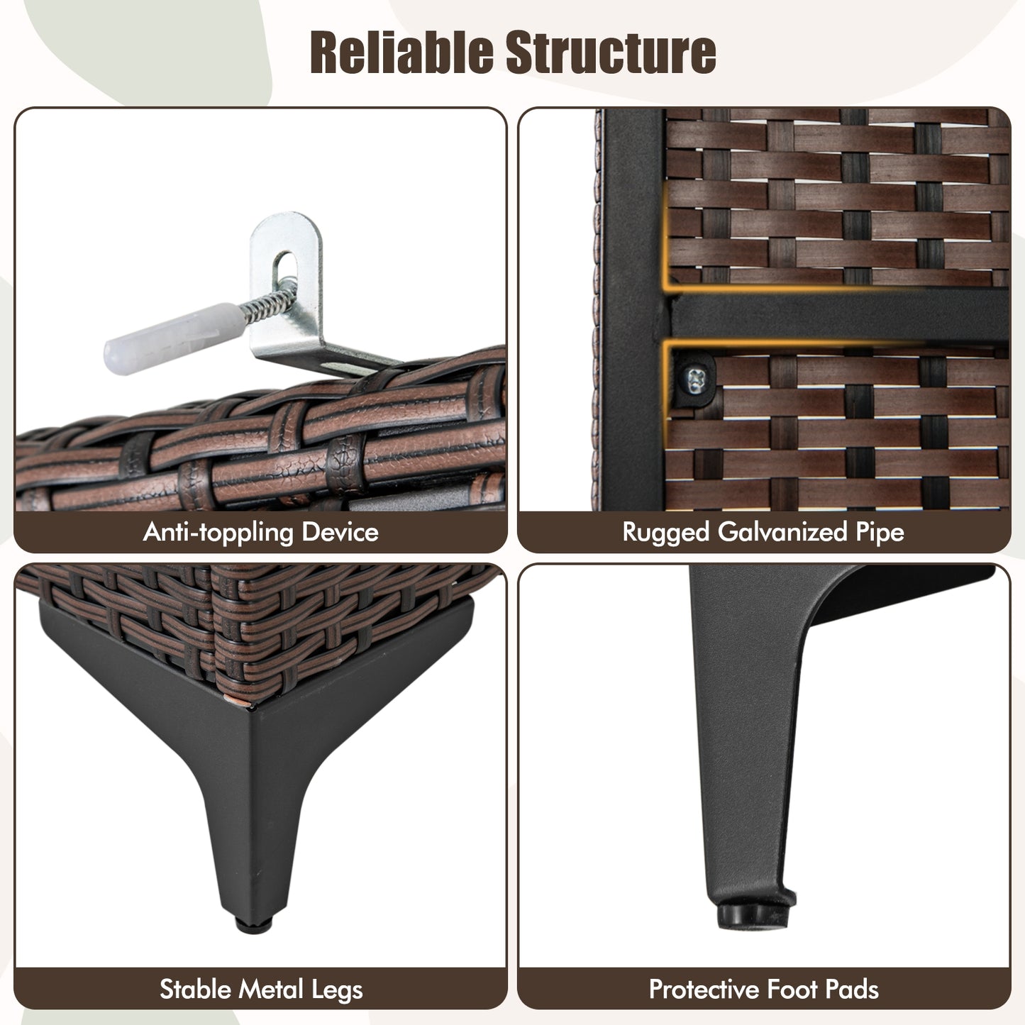 62 Inch PE Rattan Wicker Wardrobe with 2 Doors, Hanging Rod, and Storage Cubes – Brown