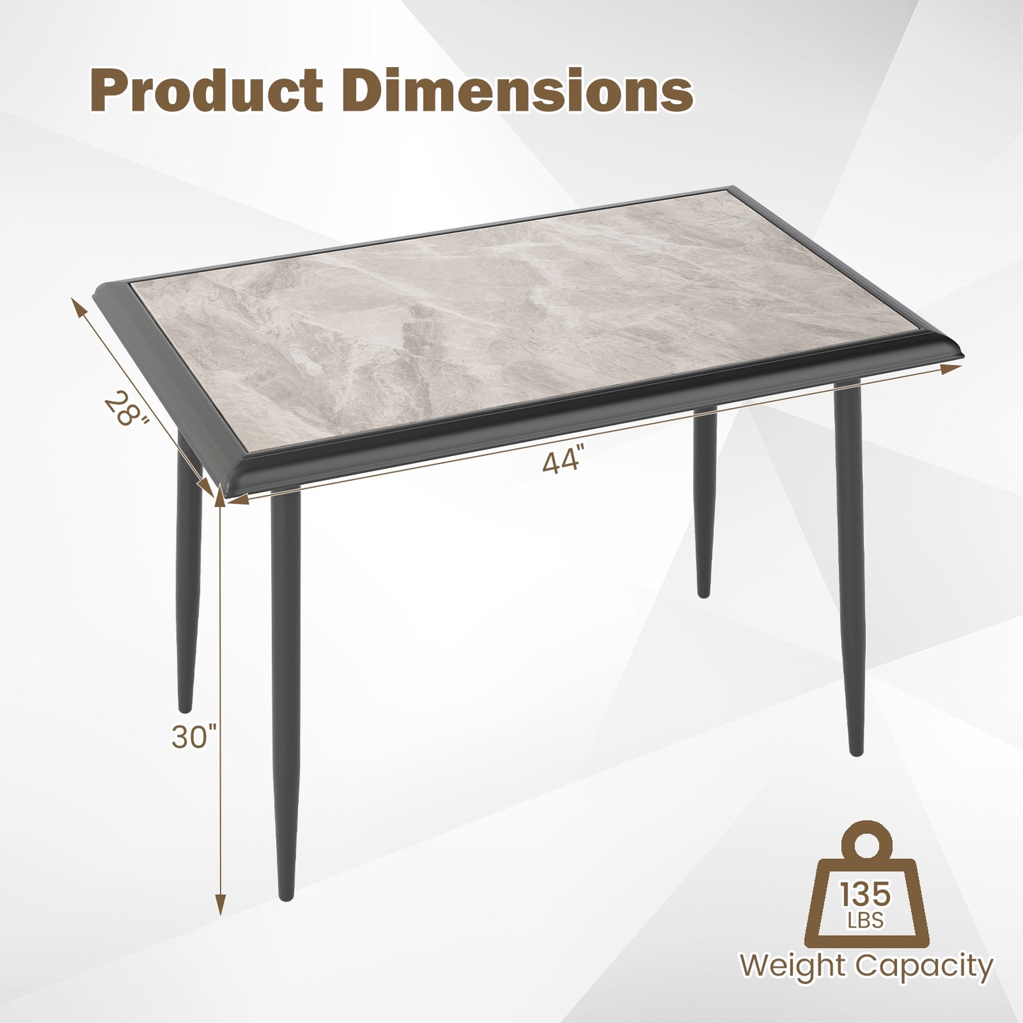 44 Inch Rectangular Dining Table with Faux Marble Top and Metal Frame