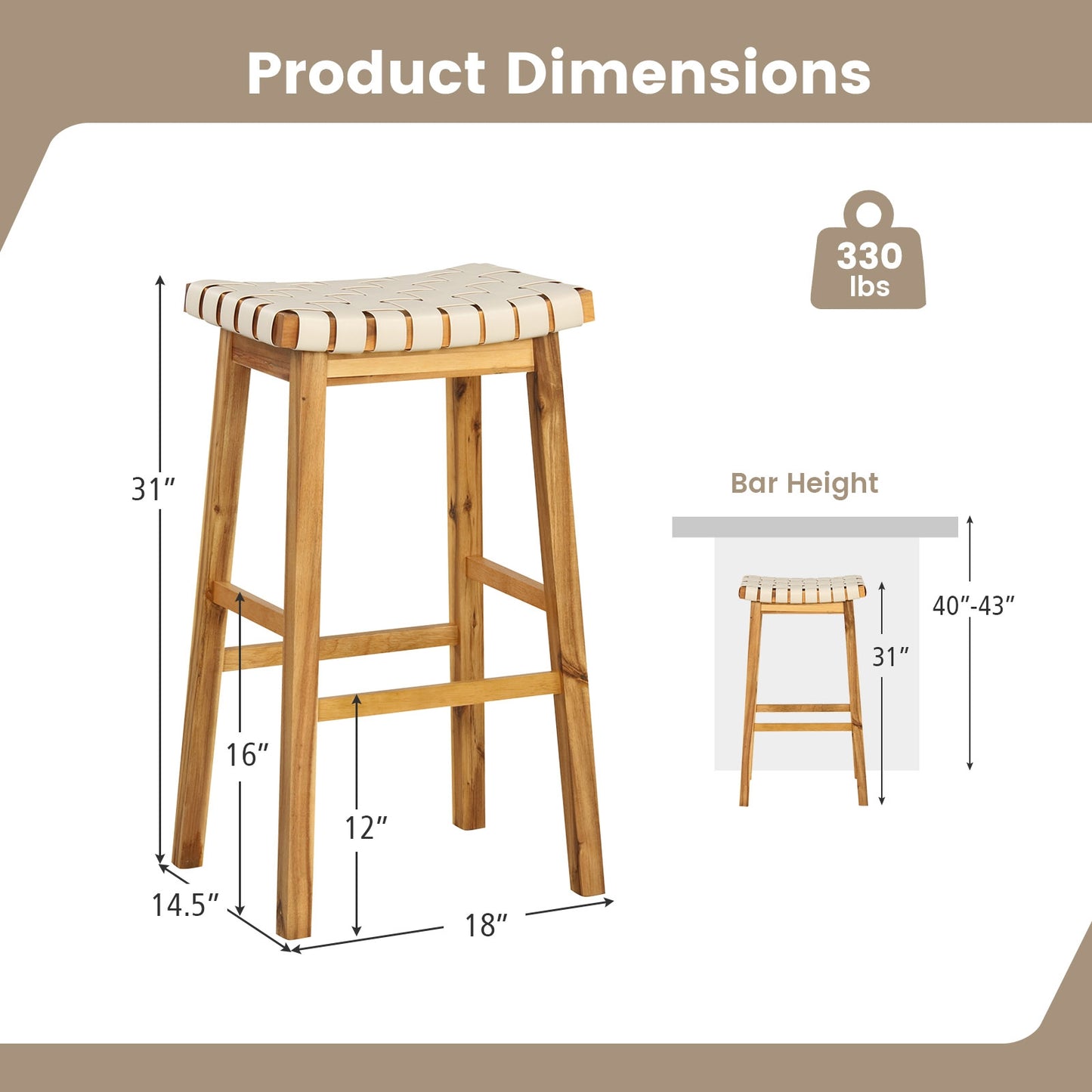 Pair of Faux PU Leather Bar Stools with Woven Curved Seat – 31 Inches