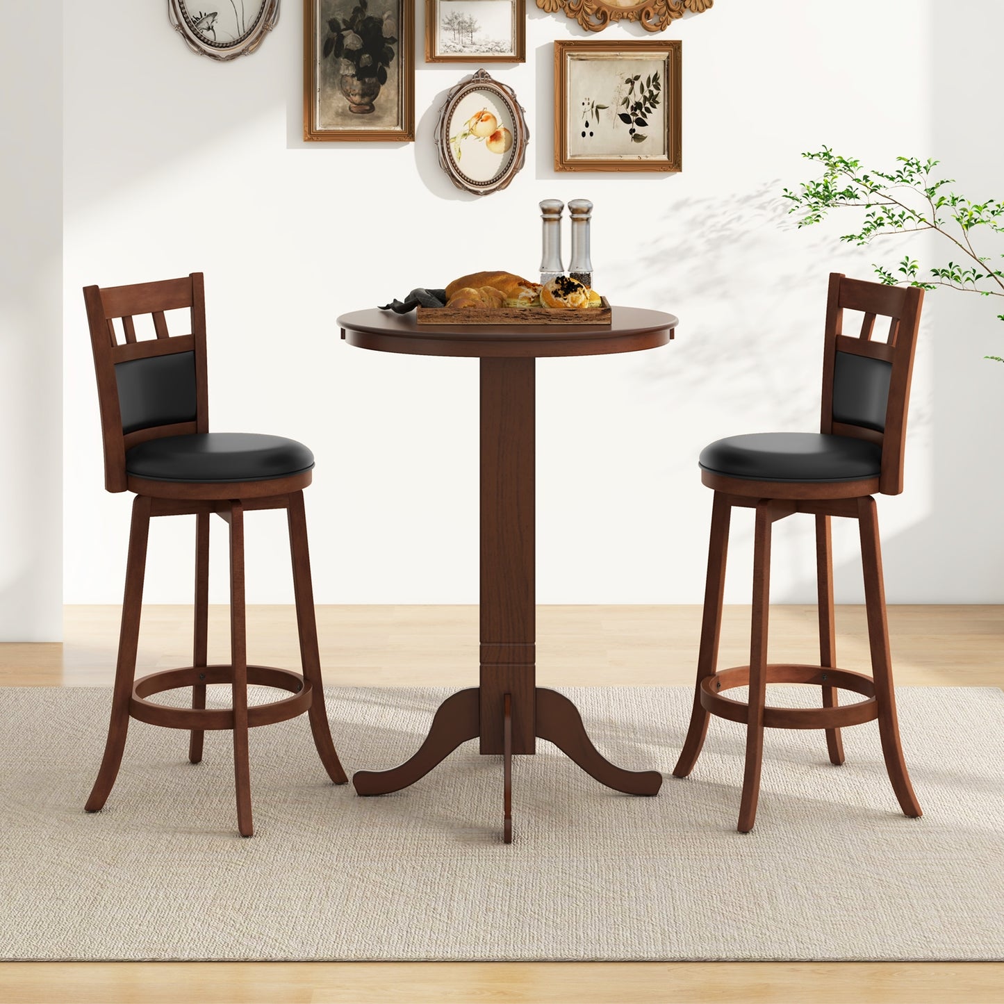 30 Inch Round Bar Height Dining Table with Solid Wood Pedestal Base