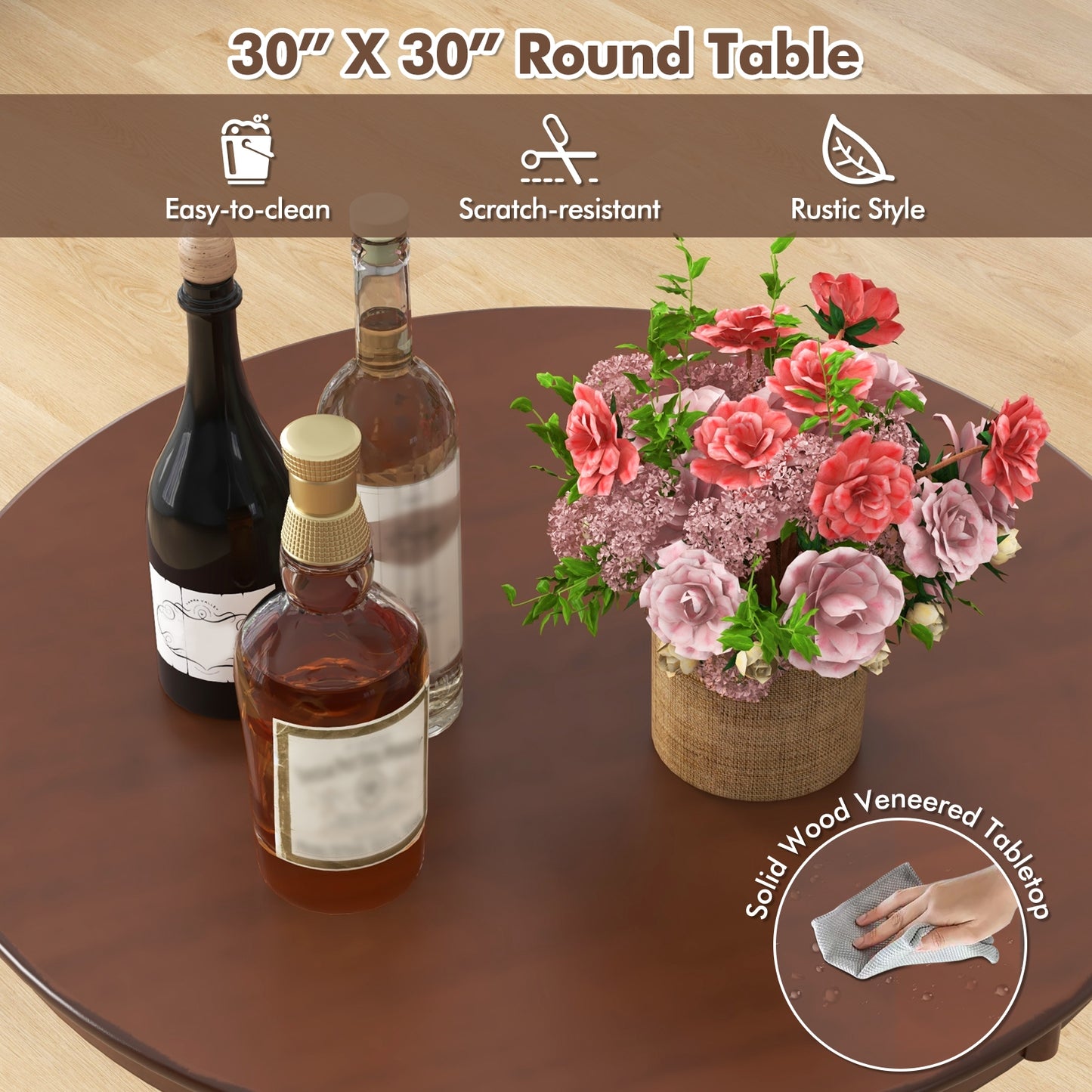 30 Inch Round Bar Height Dining Table with Solid Wood Pedestal Base