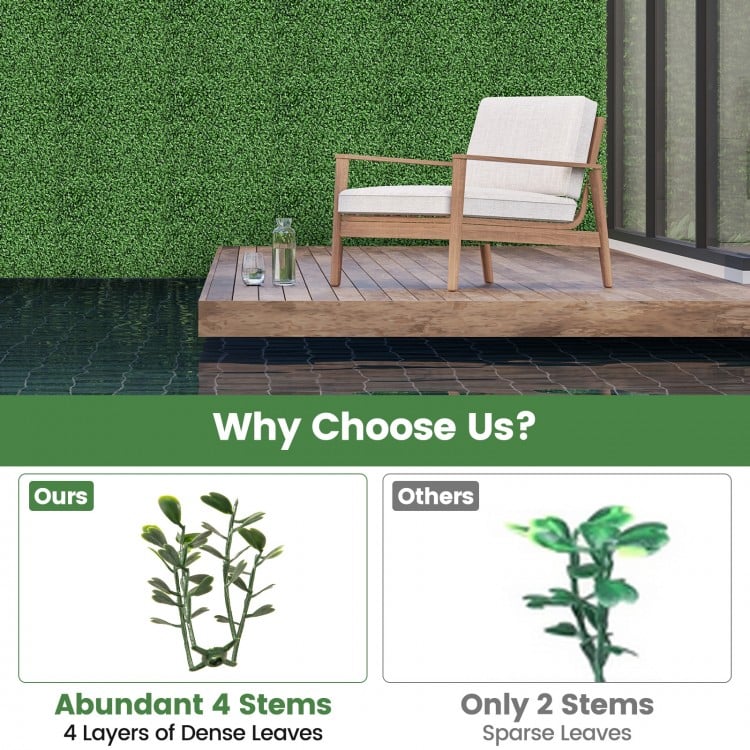 12 Pack 20x20 Inch Artificial Boxwood Panels with Removable Branches – Realistic Greenery for Indoor & Outdoor