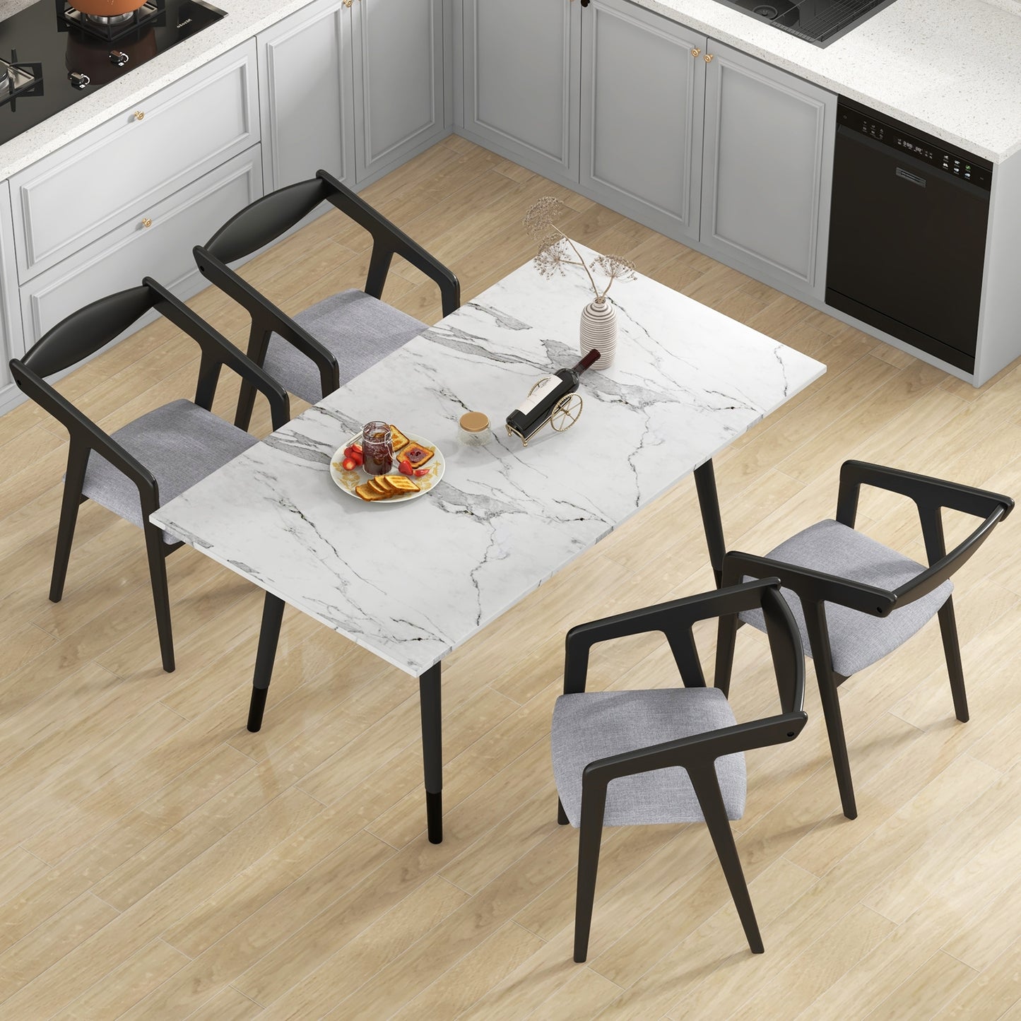 Upholstered Wooden Dining Chairs with Armrests and Solid Rubber Wood Frame, Set of 2